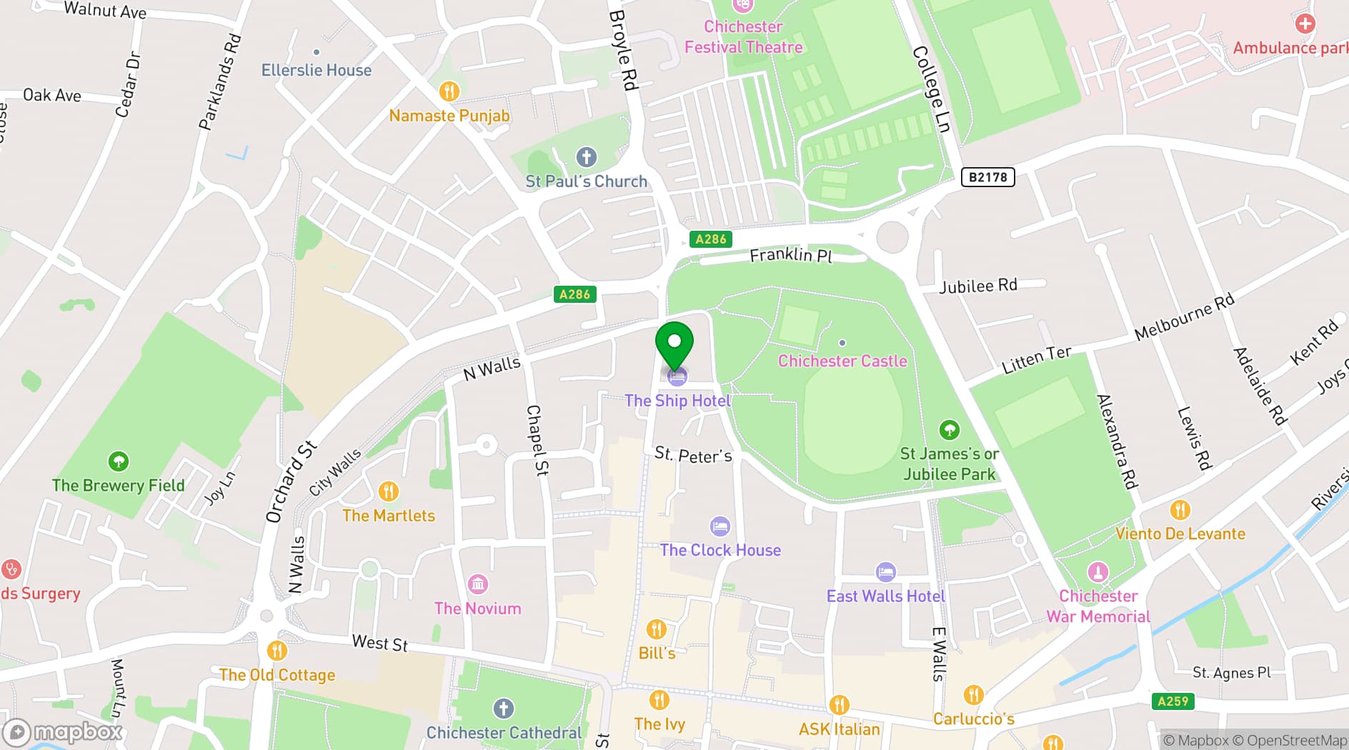 Map showing Harbour Hotel & Spa Chichester