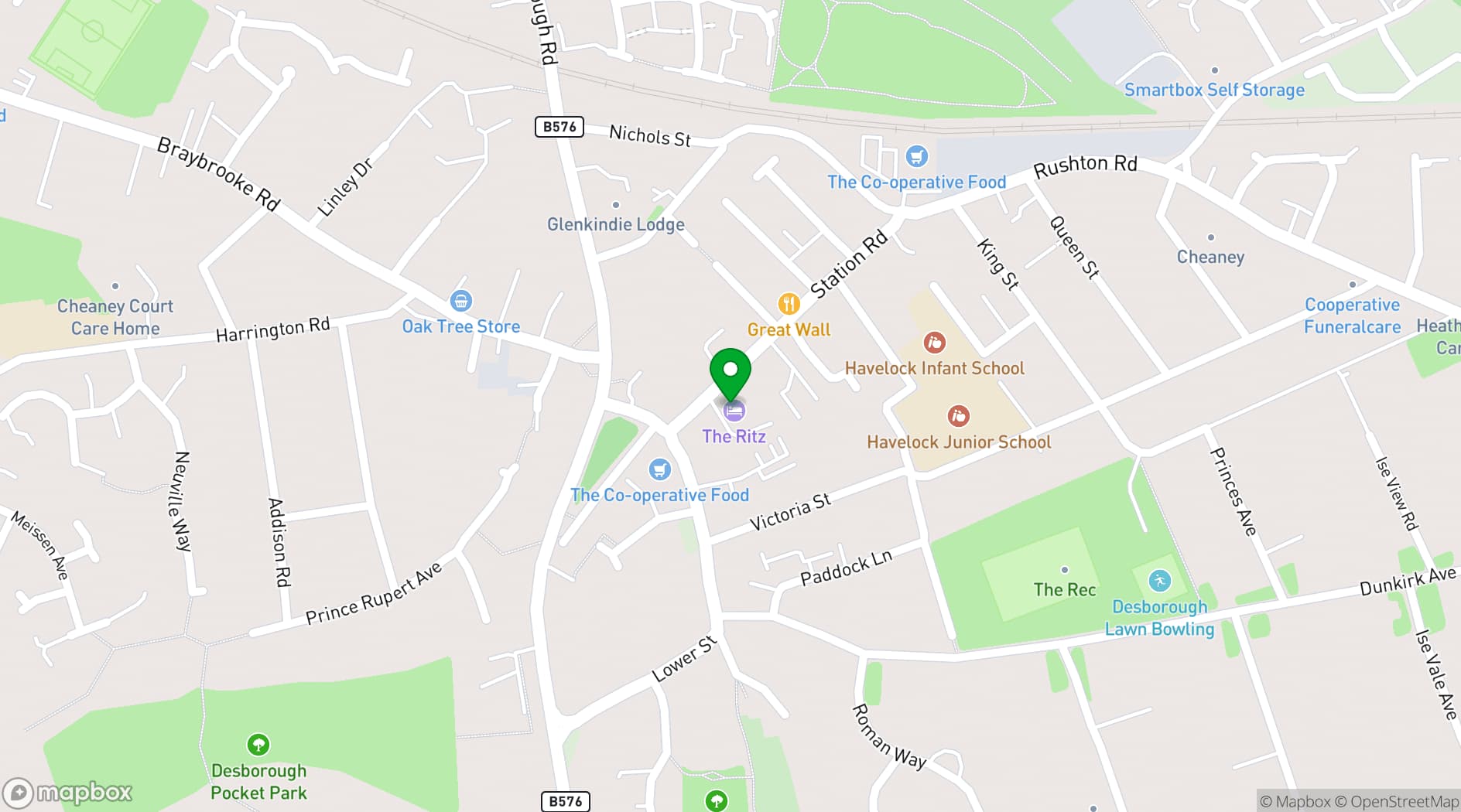 Map showing The Kettering Ritz Complex
