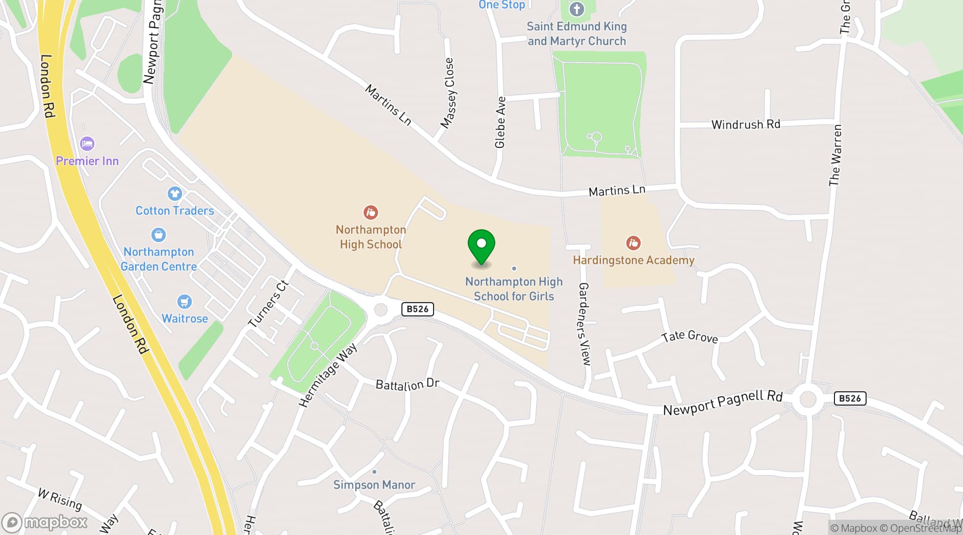 Map showing Northampton High School