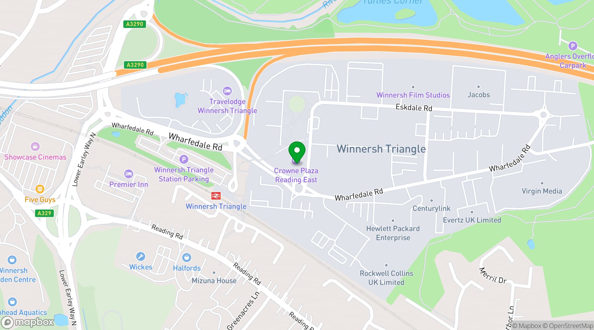 Map showing Crowne Plaza Reading