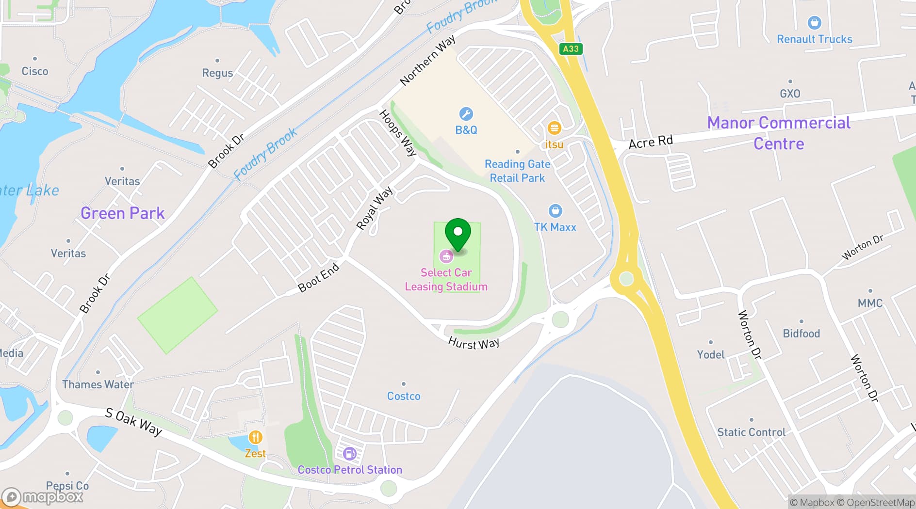 Map showing Reading FC Conference & Events 