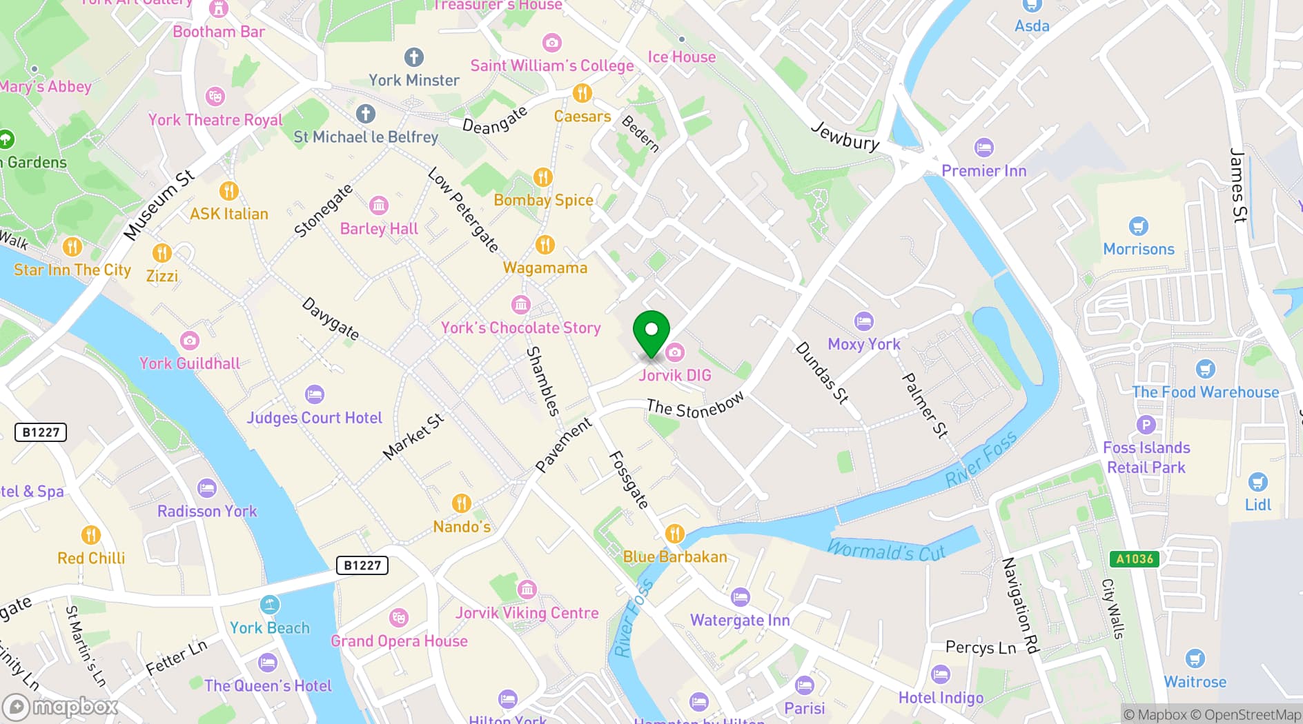 Map showing Roxy Ball Room, The Stonebow York