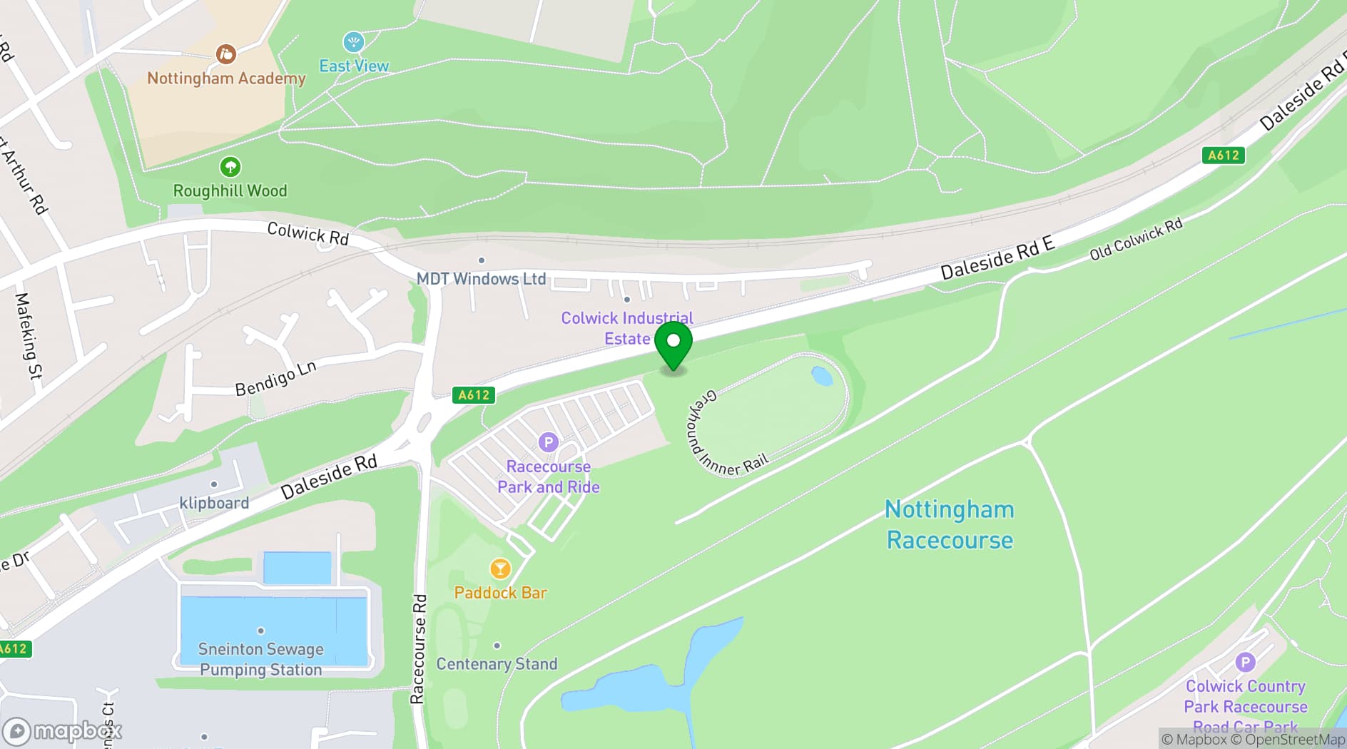 Map showing Nottingham Racecourse