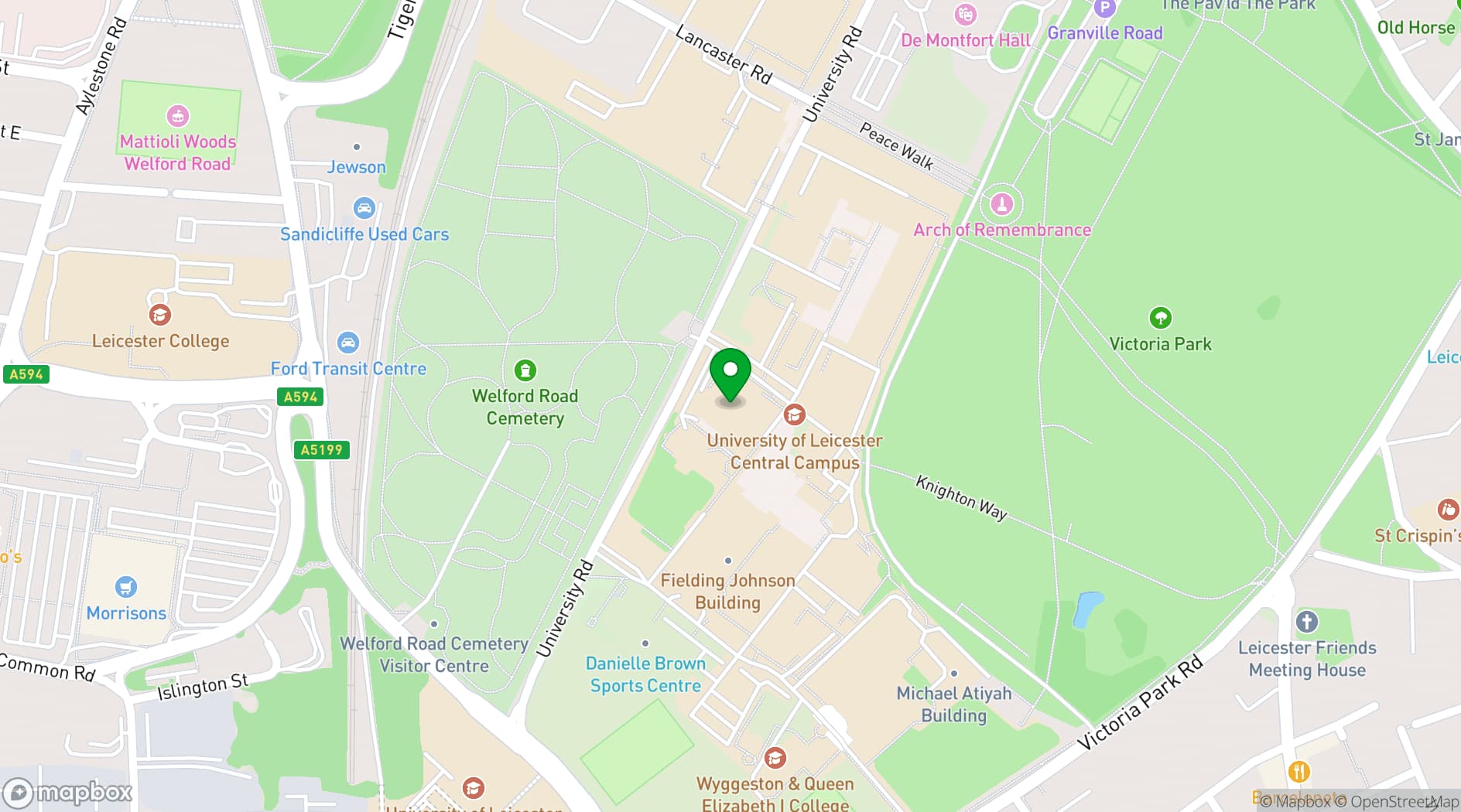 Map showing University of Leicester Students' Union