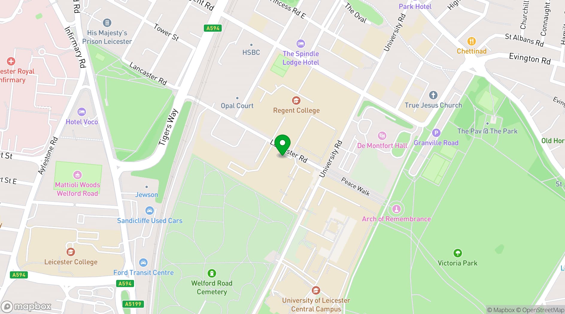Map showing Attenborough Arts Centre