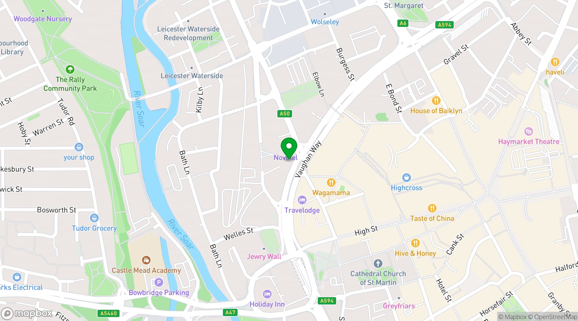 Map showing Novotel Leicester