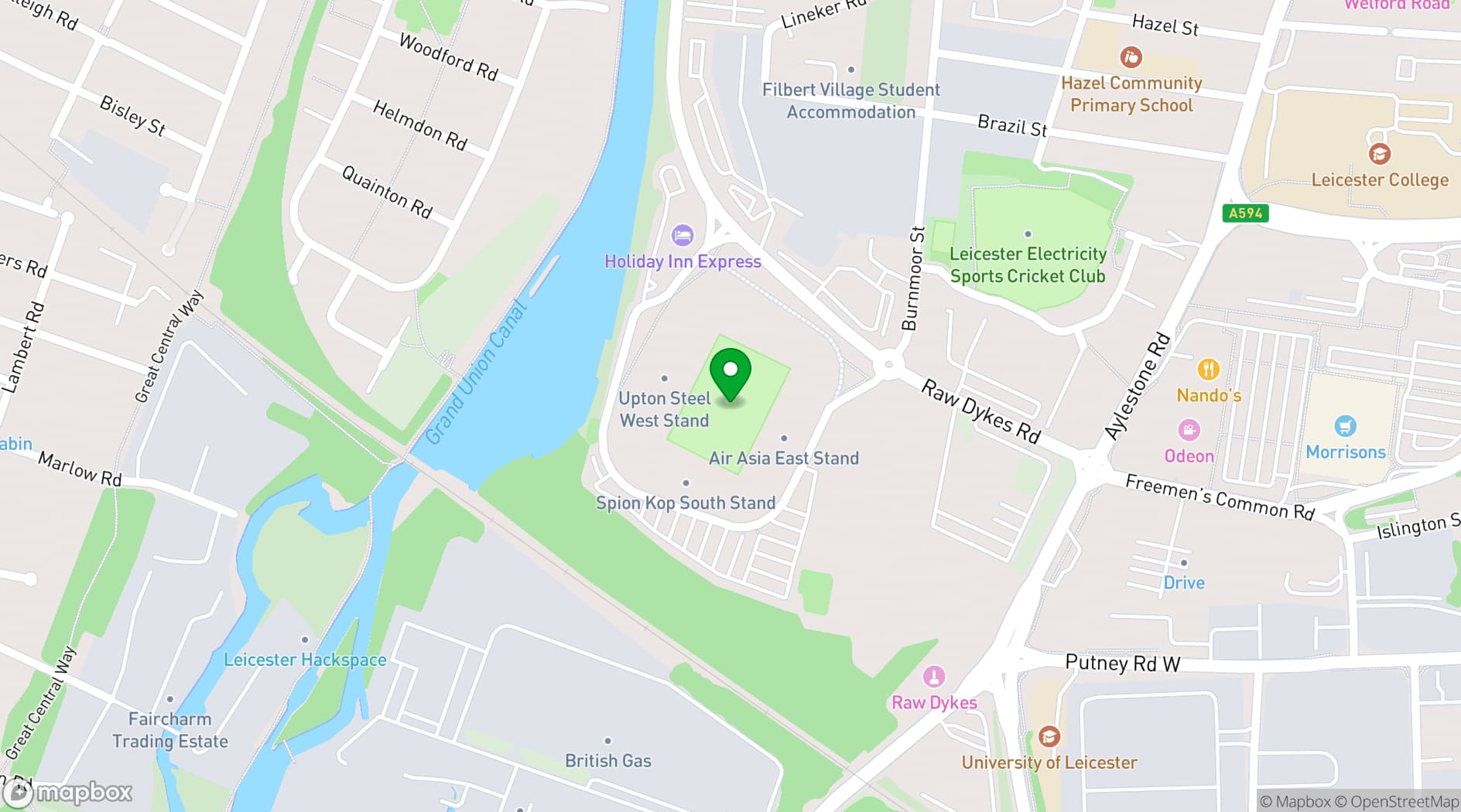 Map showing Leicester City Football Club