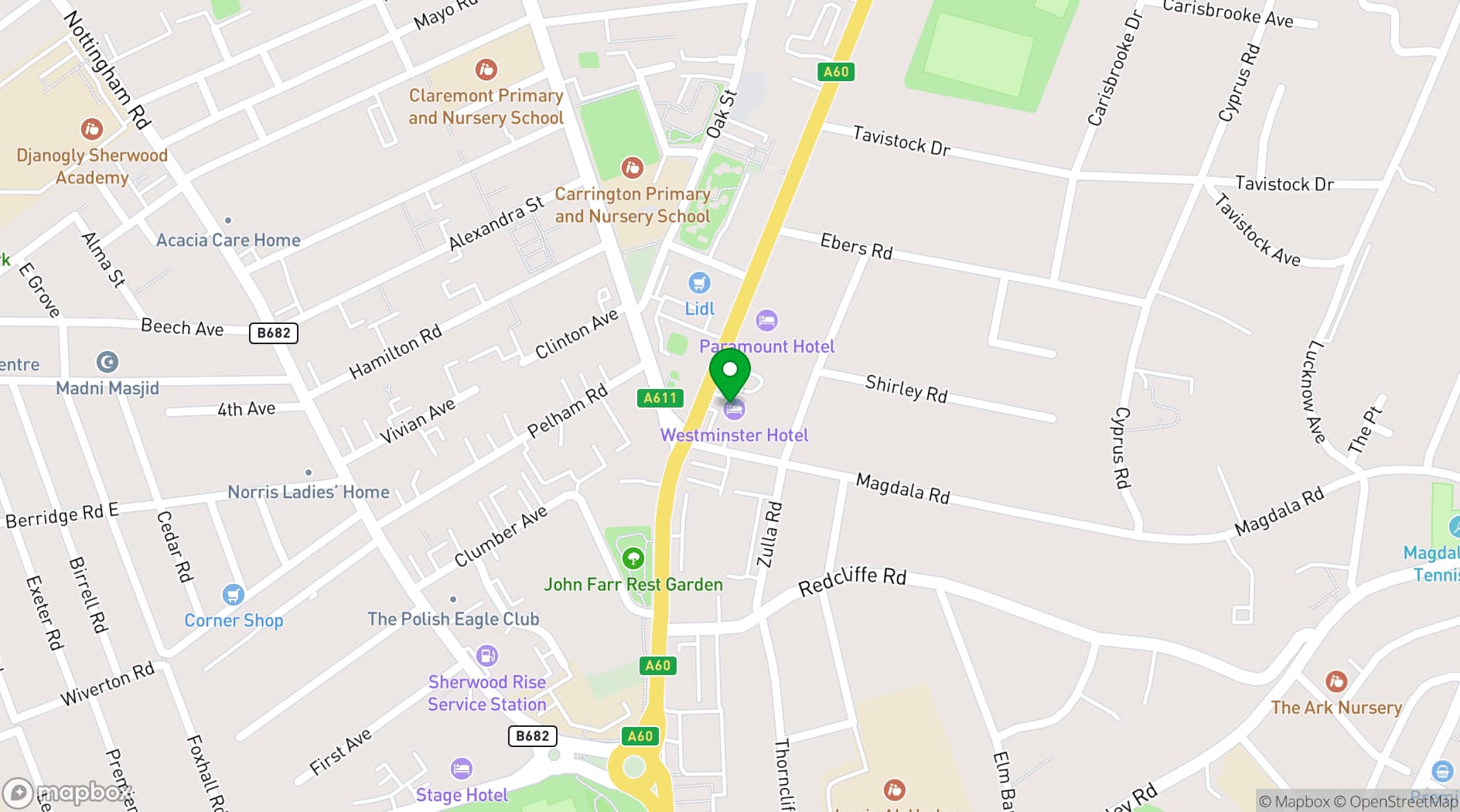 Map showing Best Western Plus Nottingham Westminster Hotel