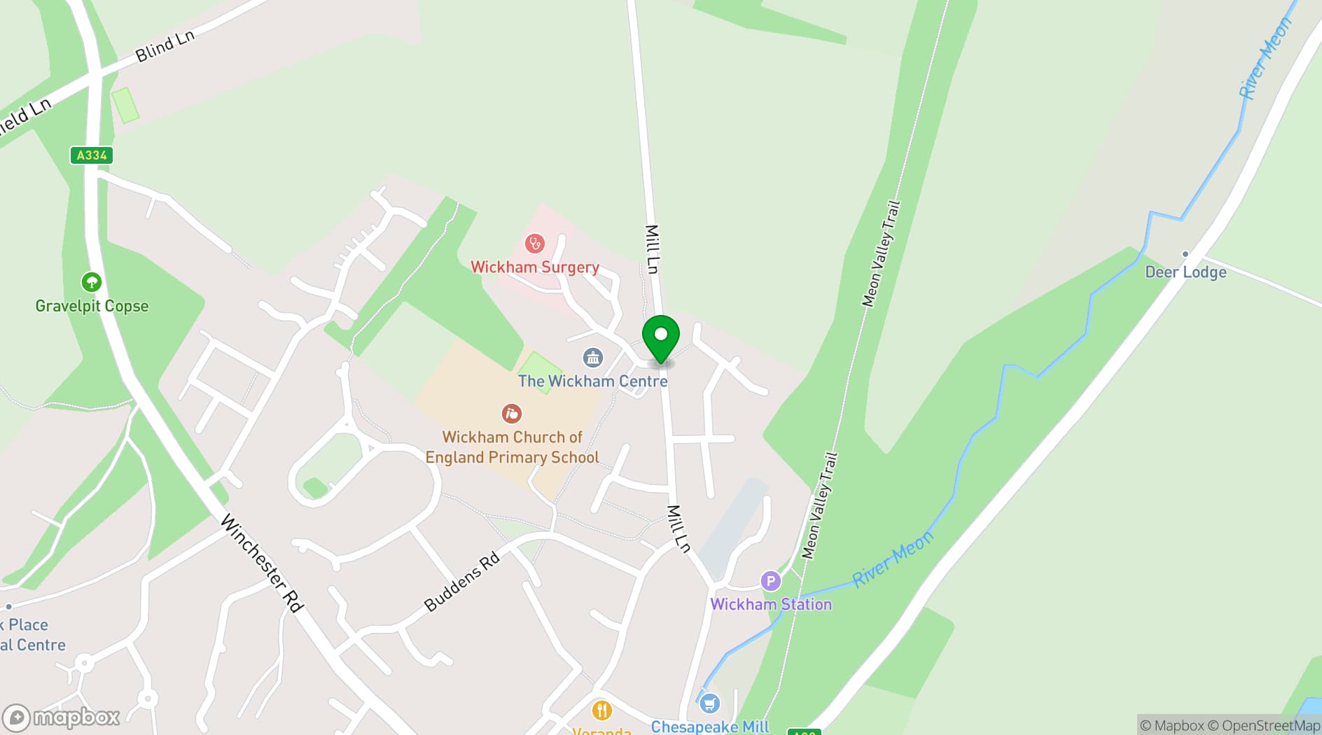 Map showing Wickham Community Centre