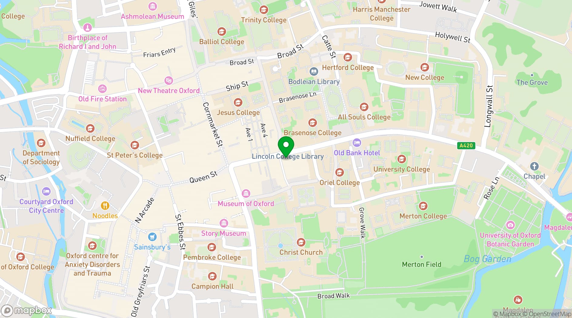 Map showing The Ivy Oxford Brasserie