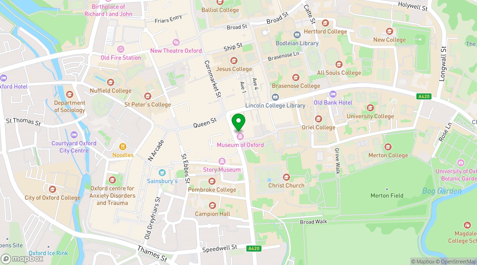 Map showing Oxford Town Hall