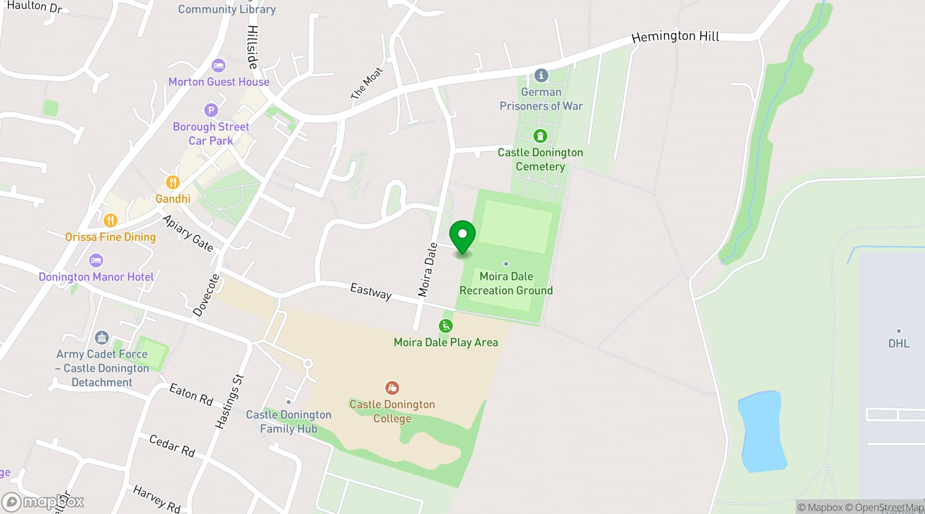 Map showing Castle Donington Village Hall