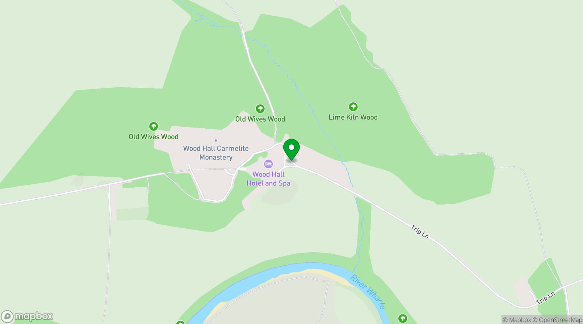 Map showing Wood Hall Hotel & Spa