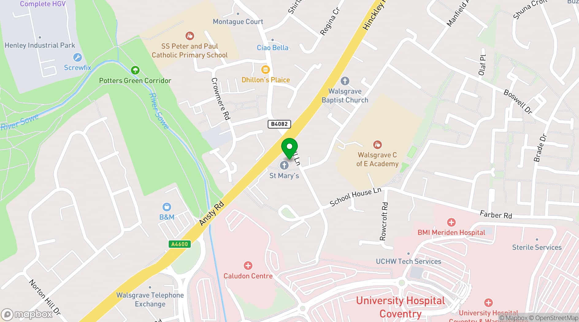 Map showing St. Mary's Coventry