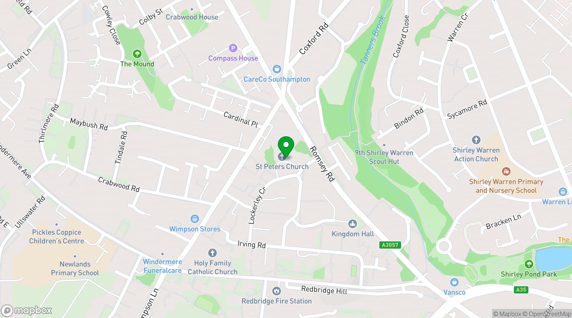 Map showing St Peter's Church Hall