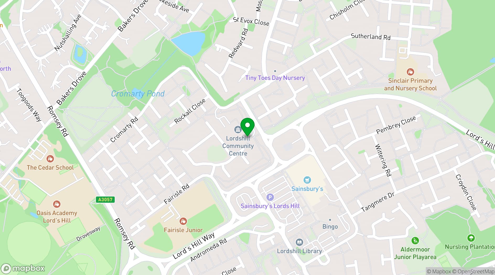 Map showing Lordshill Community Centre