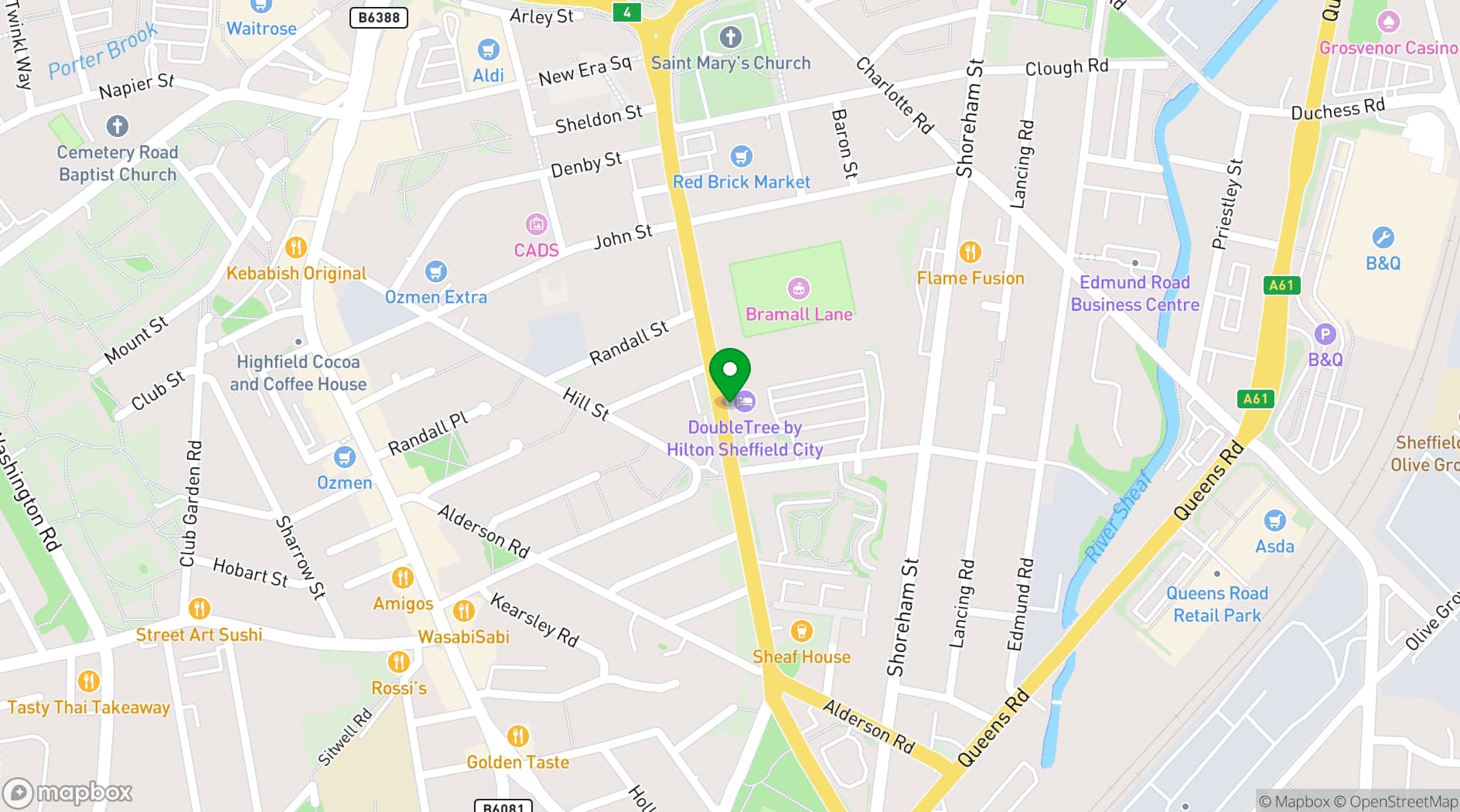 Map showing DoubleTree by Hilton Sheffield City