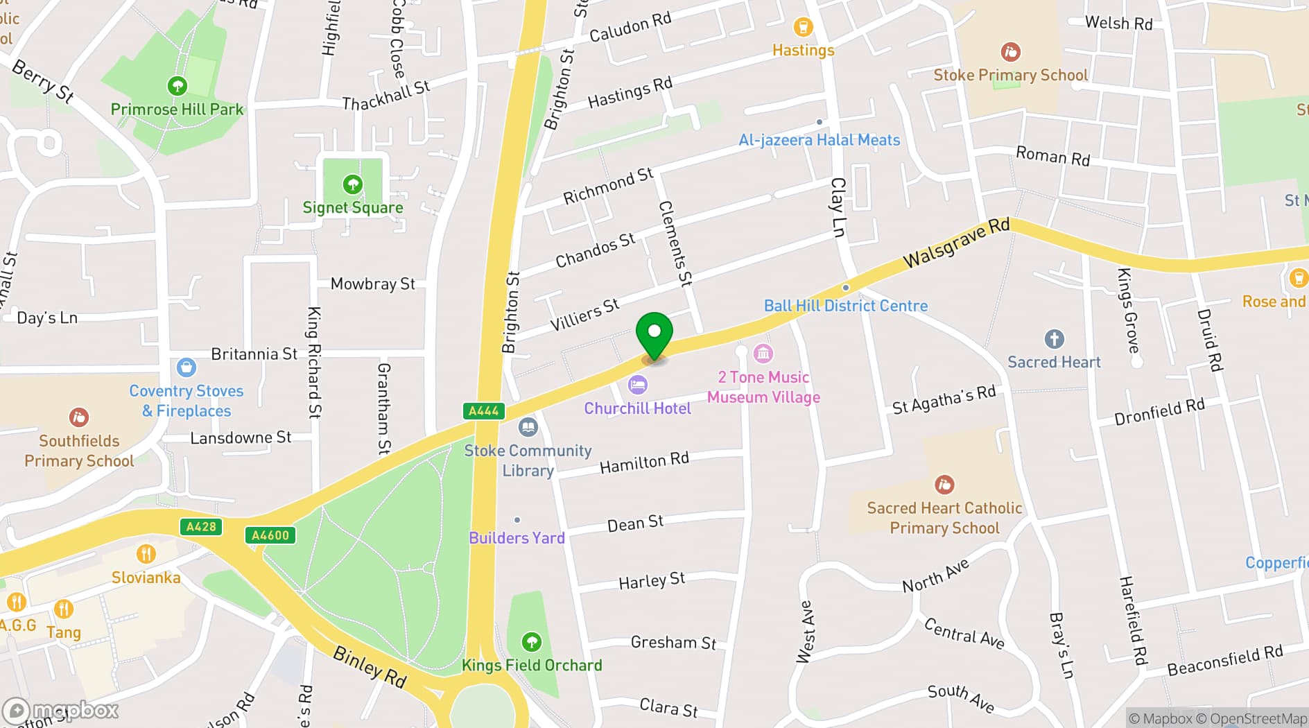 Map showing Churchill Hotel & Nagawa Restaurant