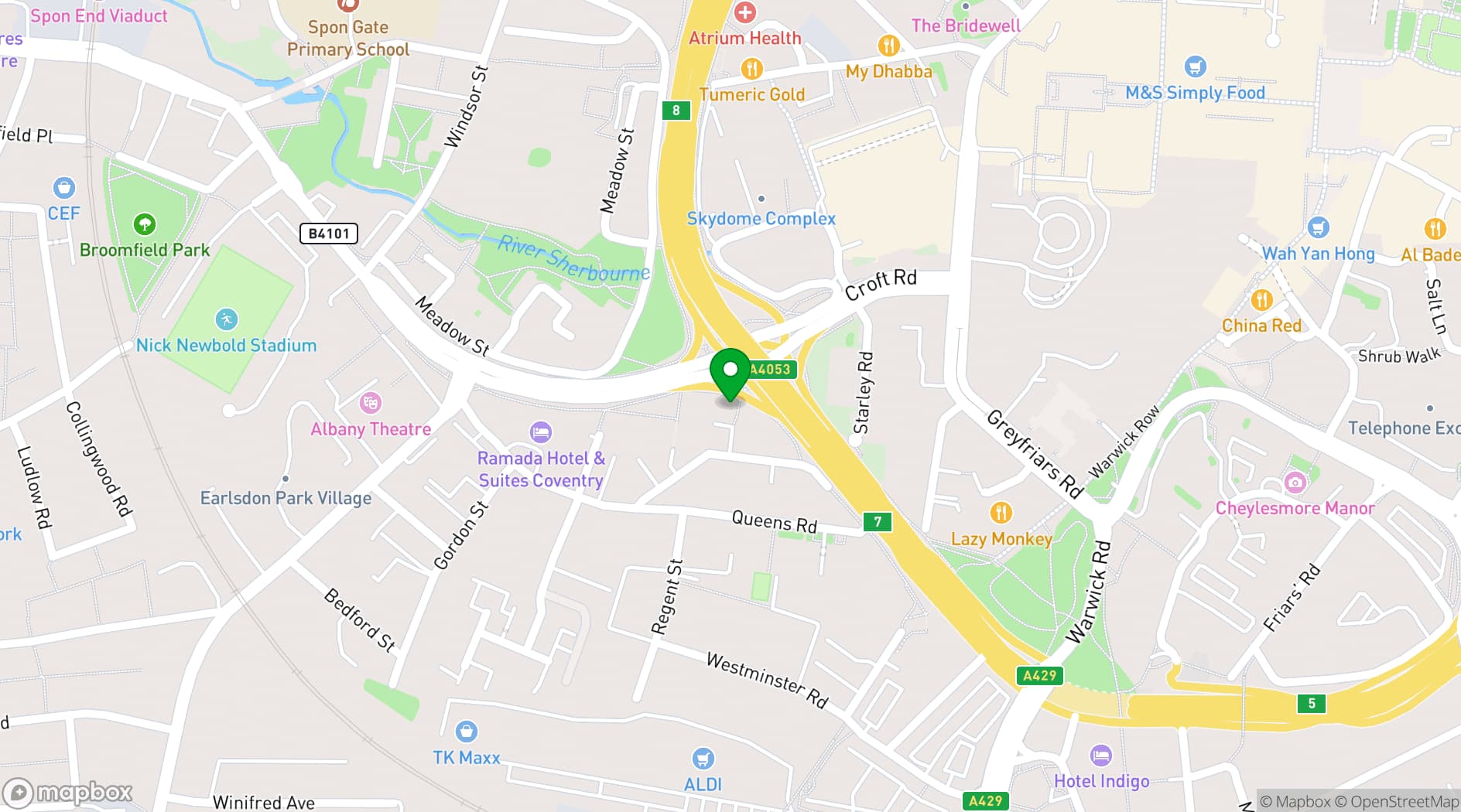 Map showing Sky Blue Tavern