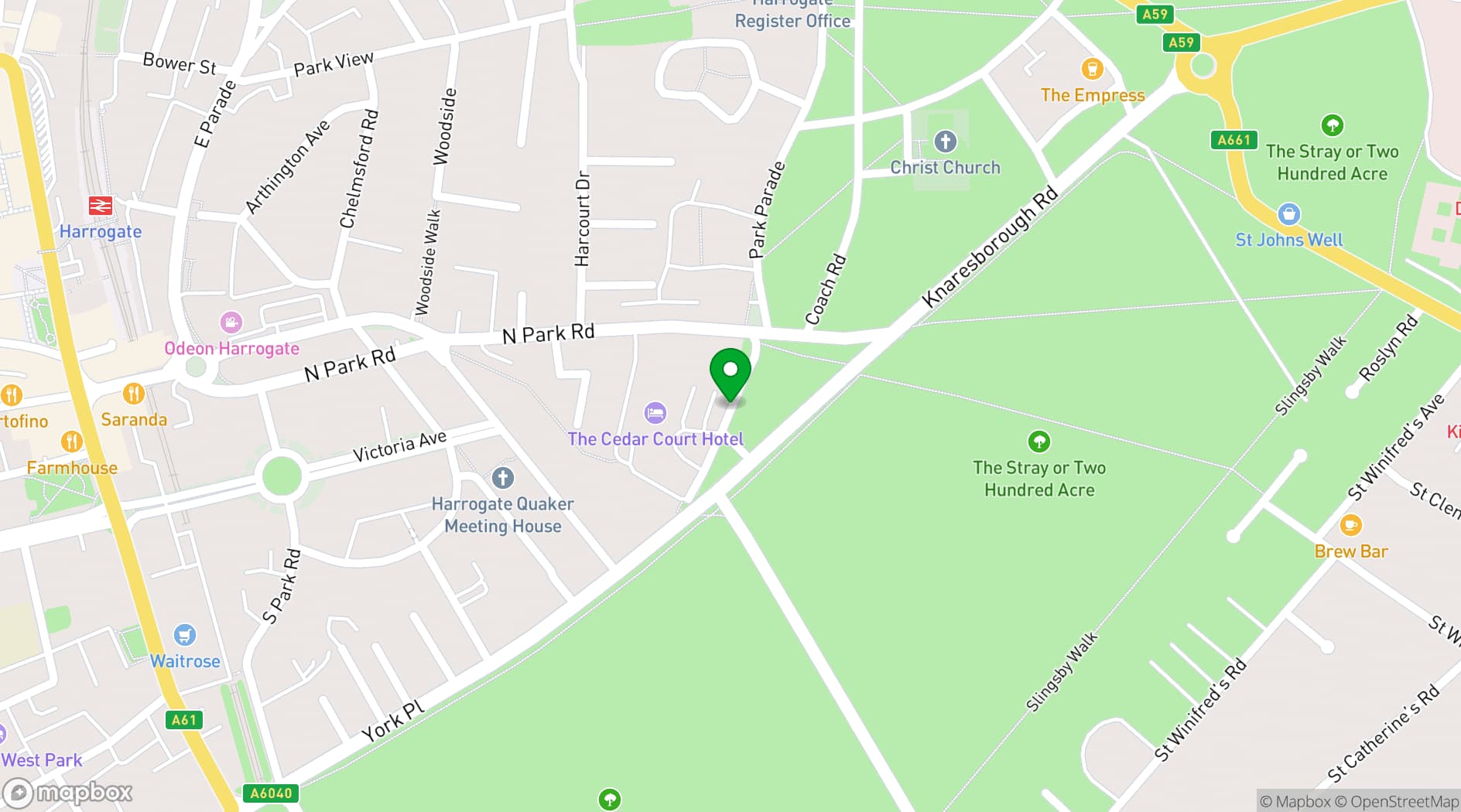 Map showing Cedar Court Hotel Harrogate