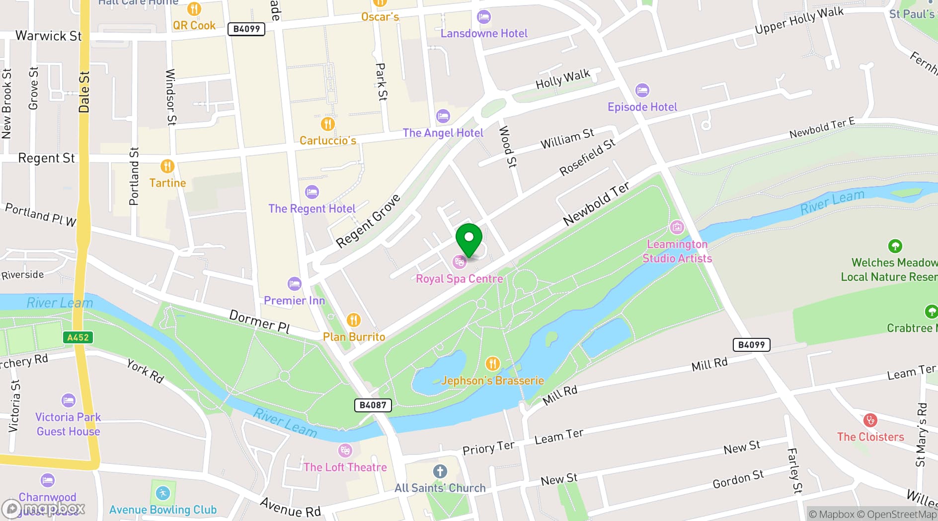 Map showing Royal Spa Centre