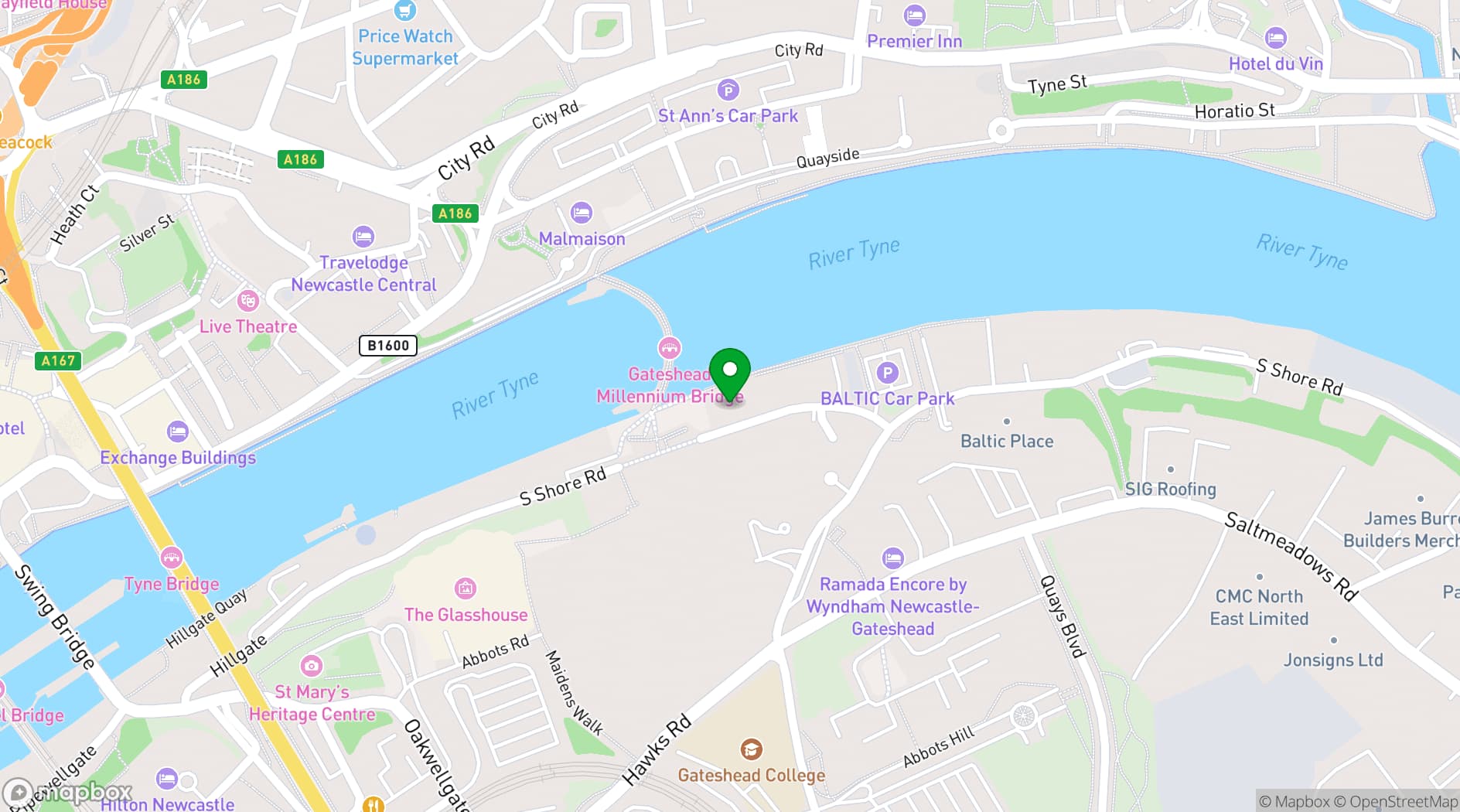 Map showing BALTIC Centre for Contemporary Art