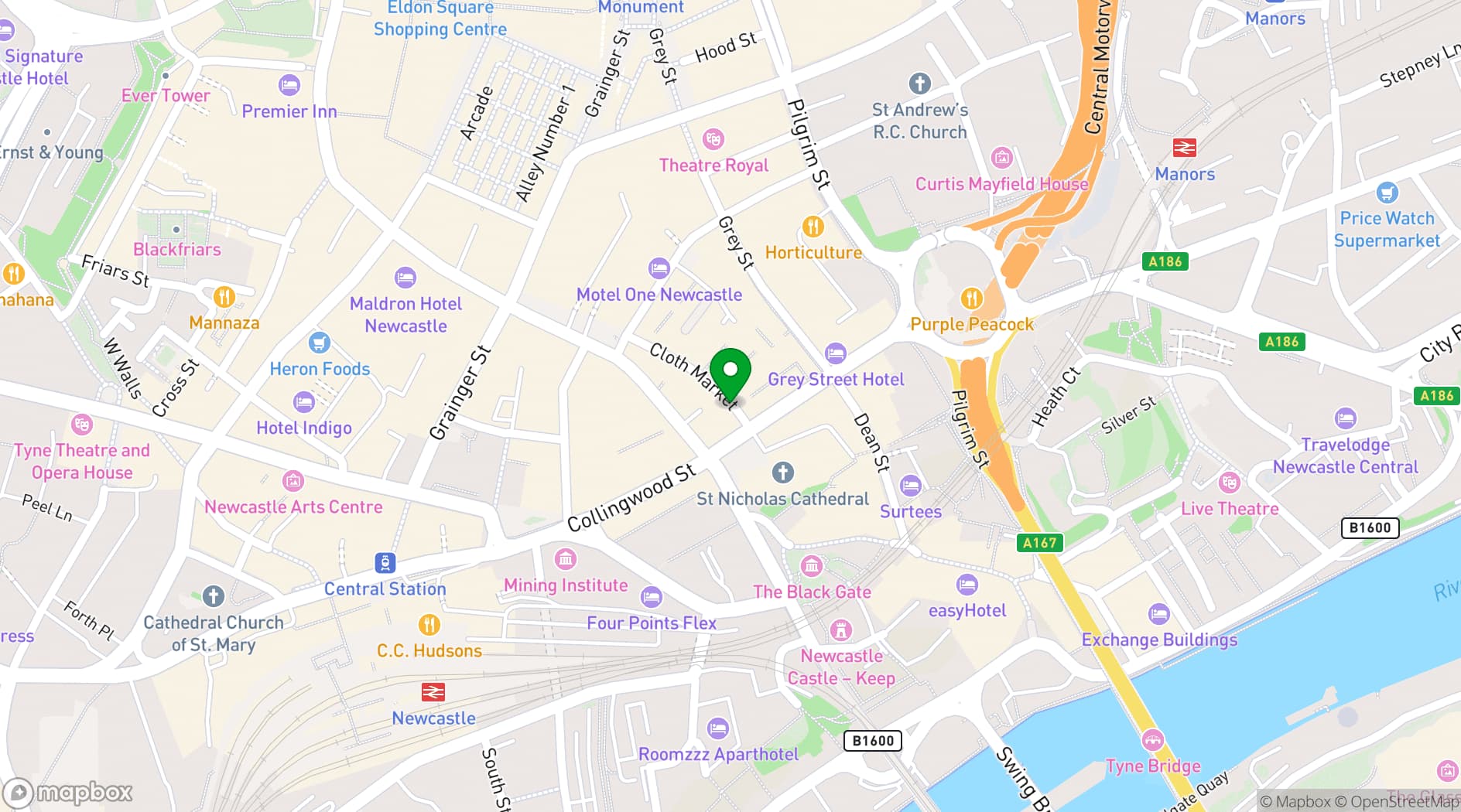 Map showing Revolucion de Cuba Newcastle