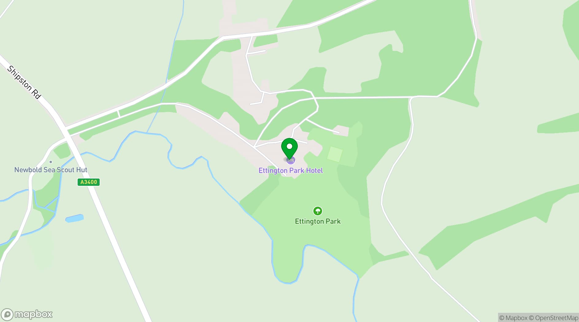 Map showing Ettington Park Hotel