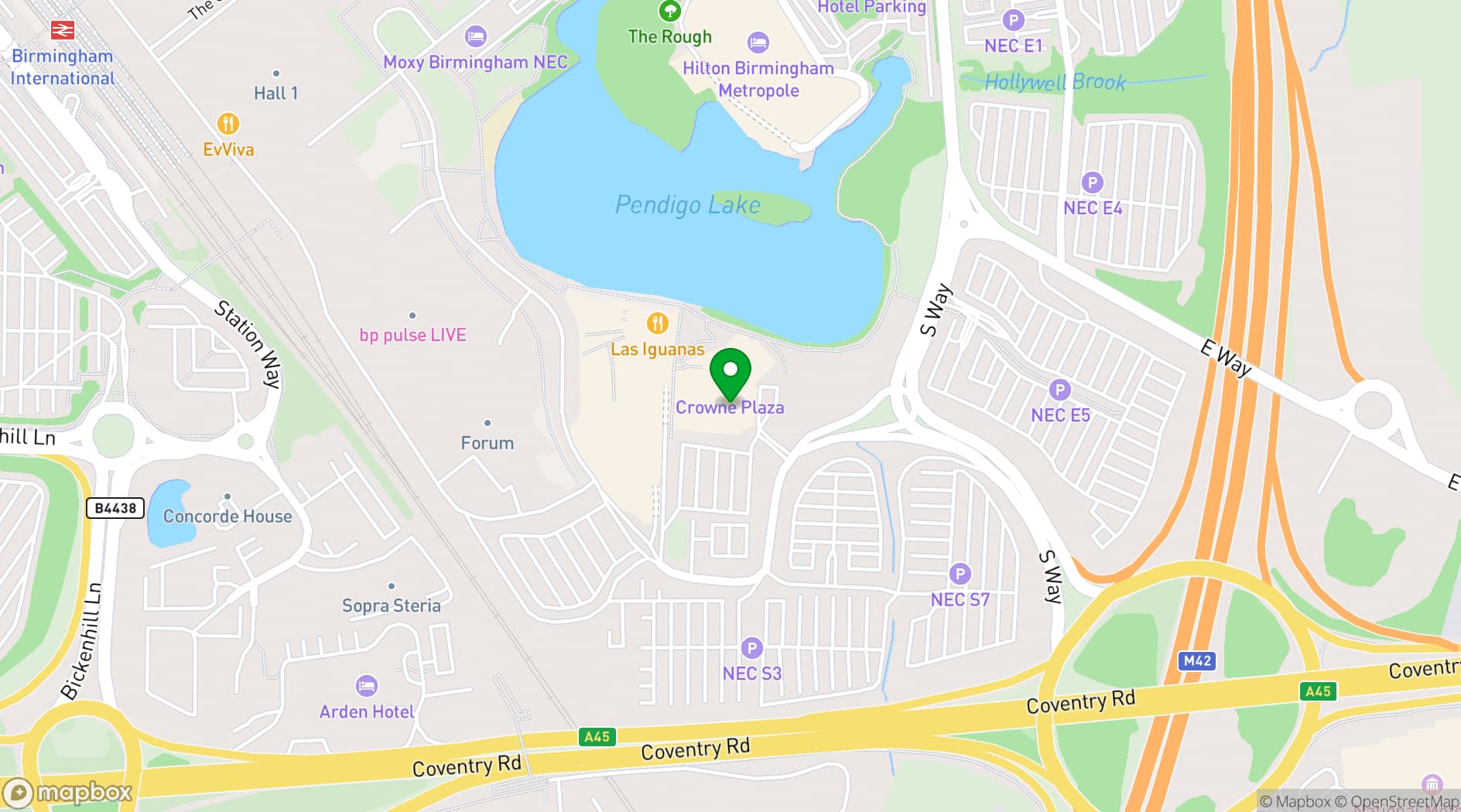 Map showing Crowne Plaza Birmingham NEC