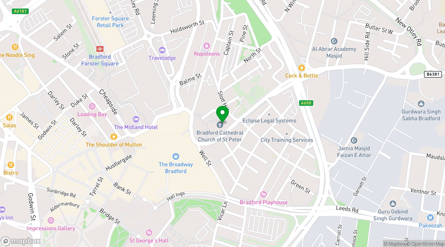 Map showing Bradford Cathedral