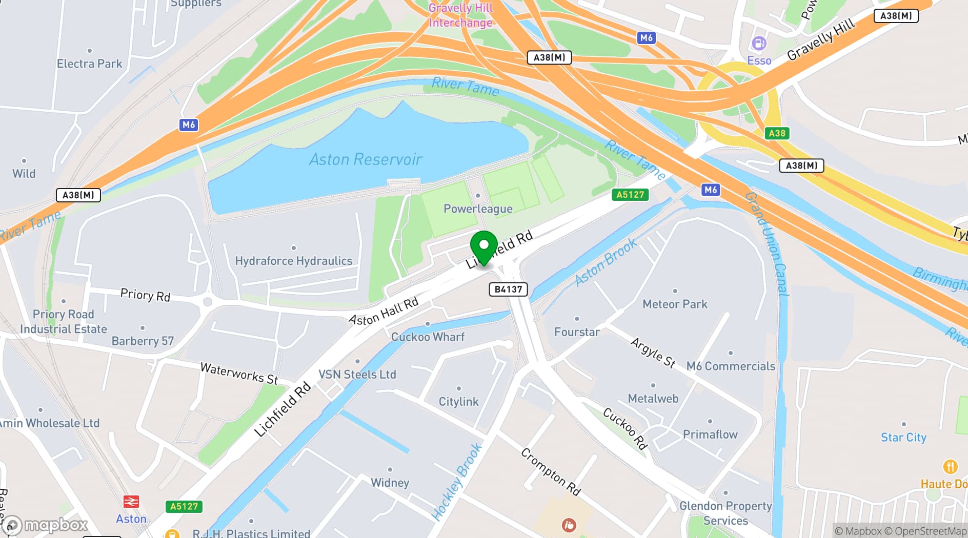 Map showing Powerleague Birmingham
