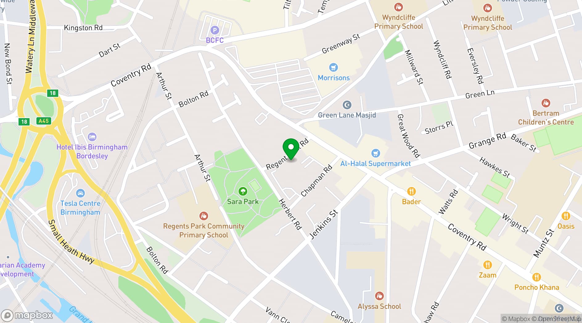 Map showing Regents Park Banqueting Hall