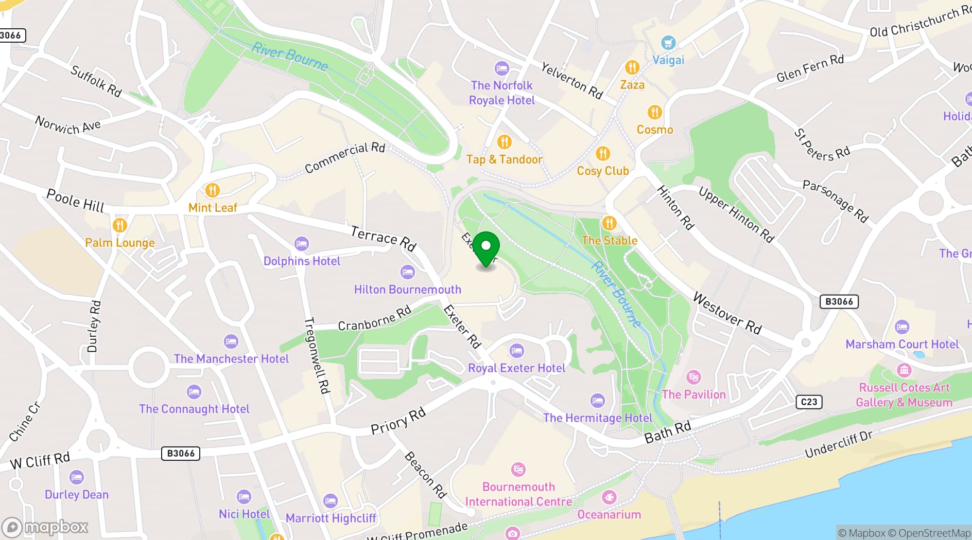 Map showing Boom Battle Bar Bournemouth