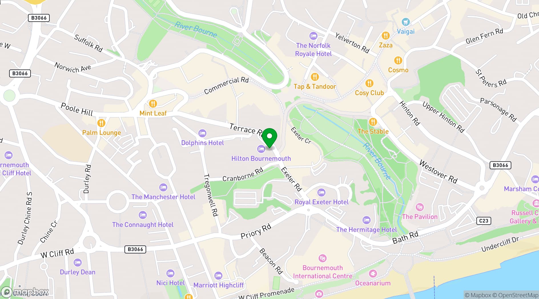 Map showing Hilton Bournemouth