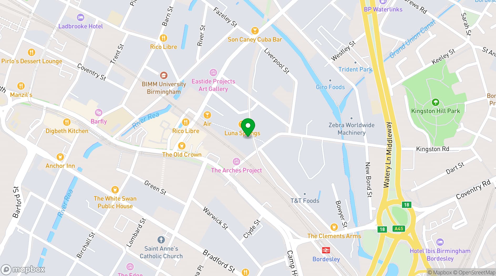 Map showing XOYO Birmingham