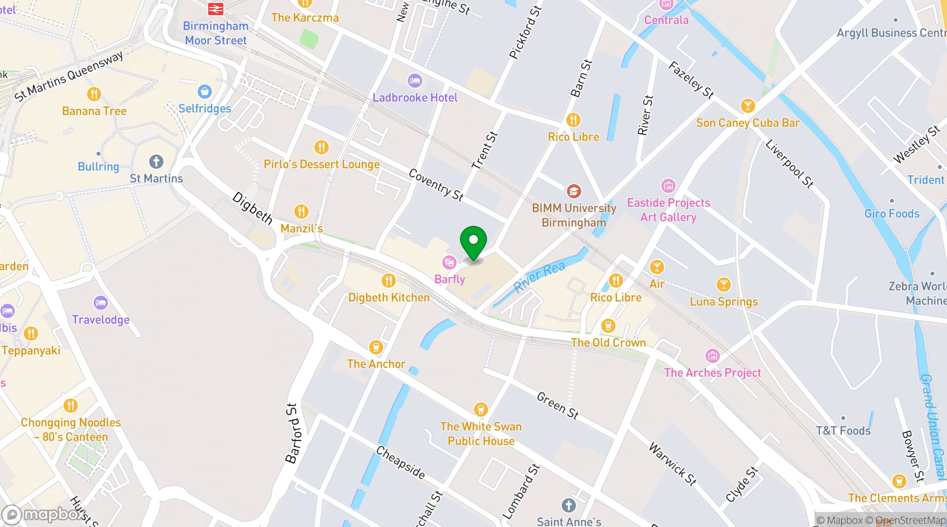 Map showing The Crossing Digbeth