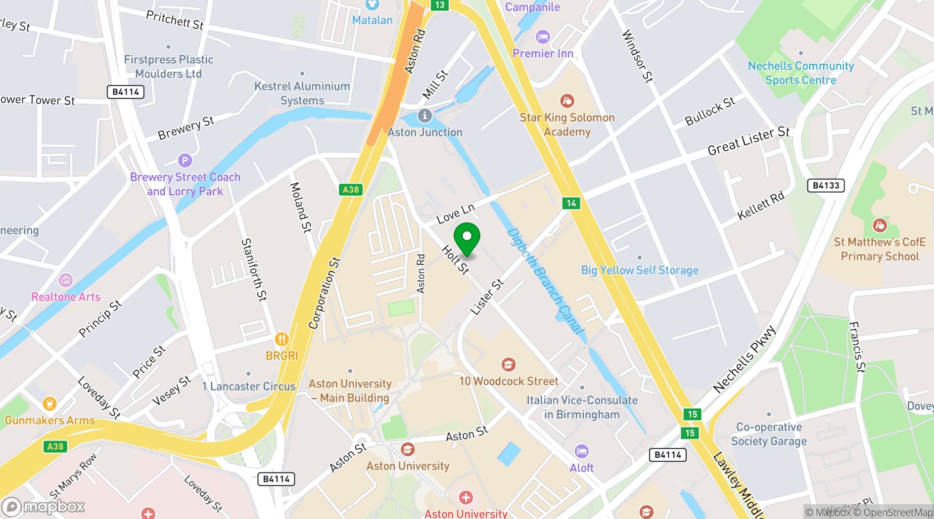 Map showing Innovation Birmingham Campus