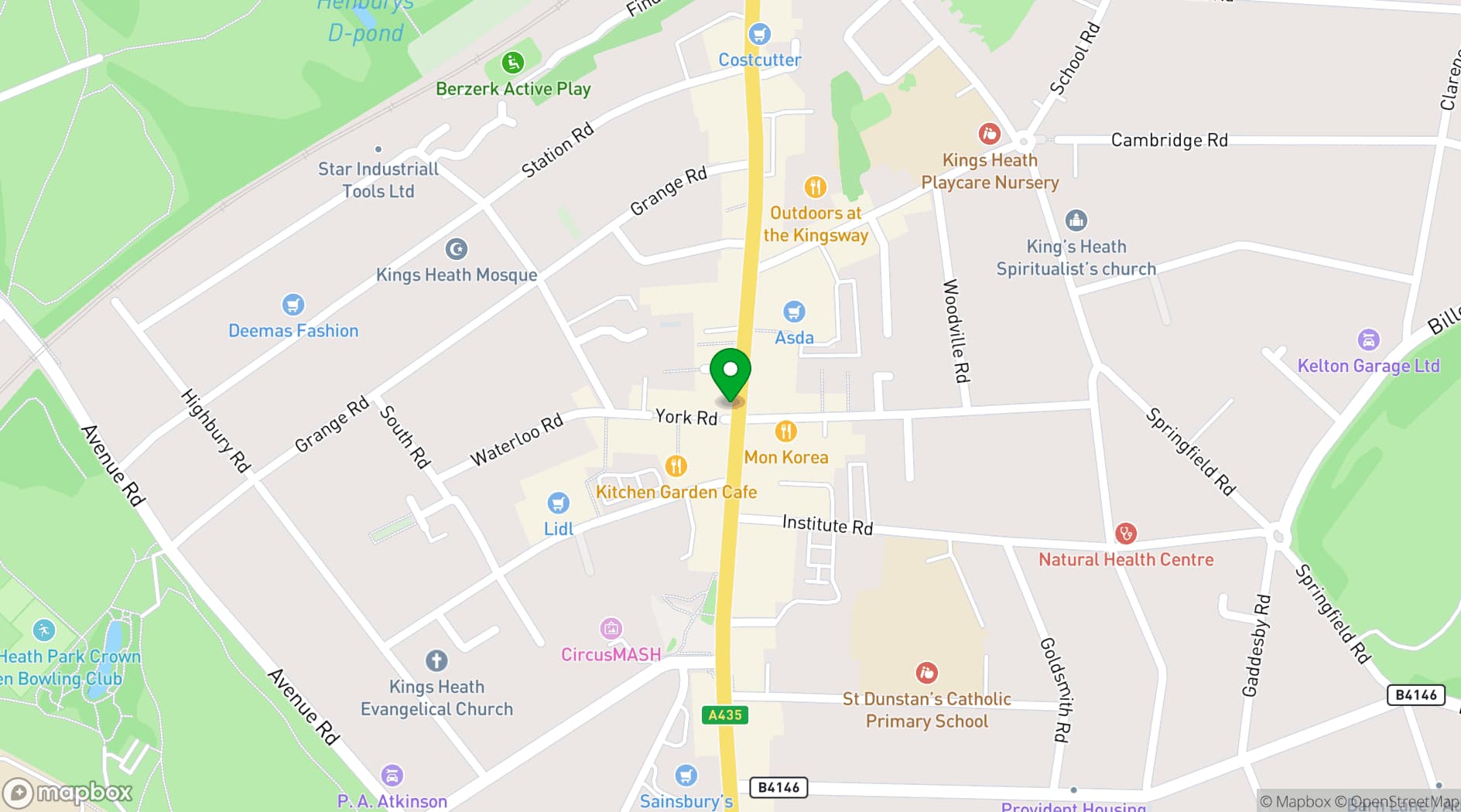 Map showing Hare and Hounds Kings Heath