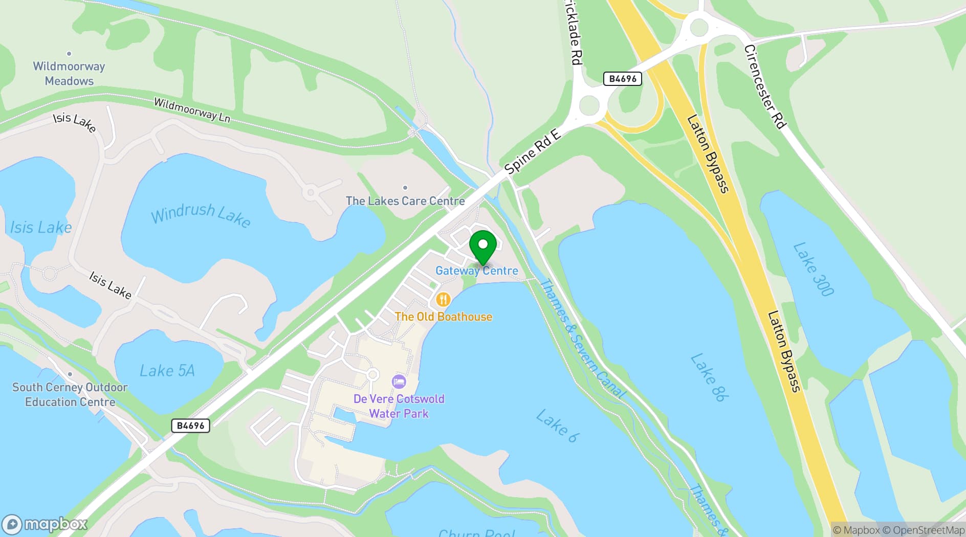 Map showing De Vere Cotswold Water Park