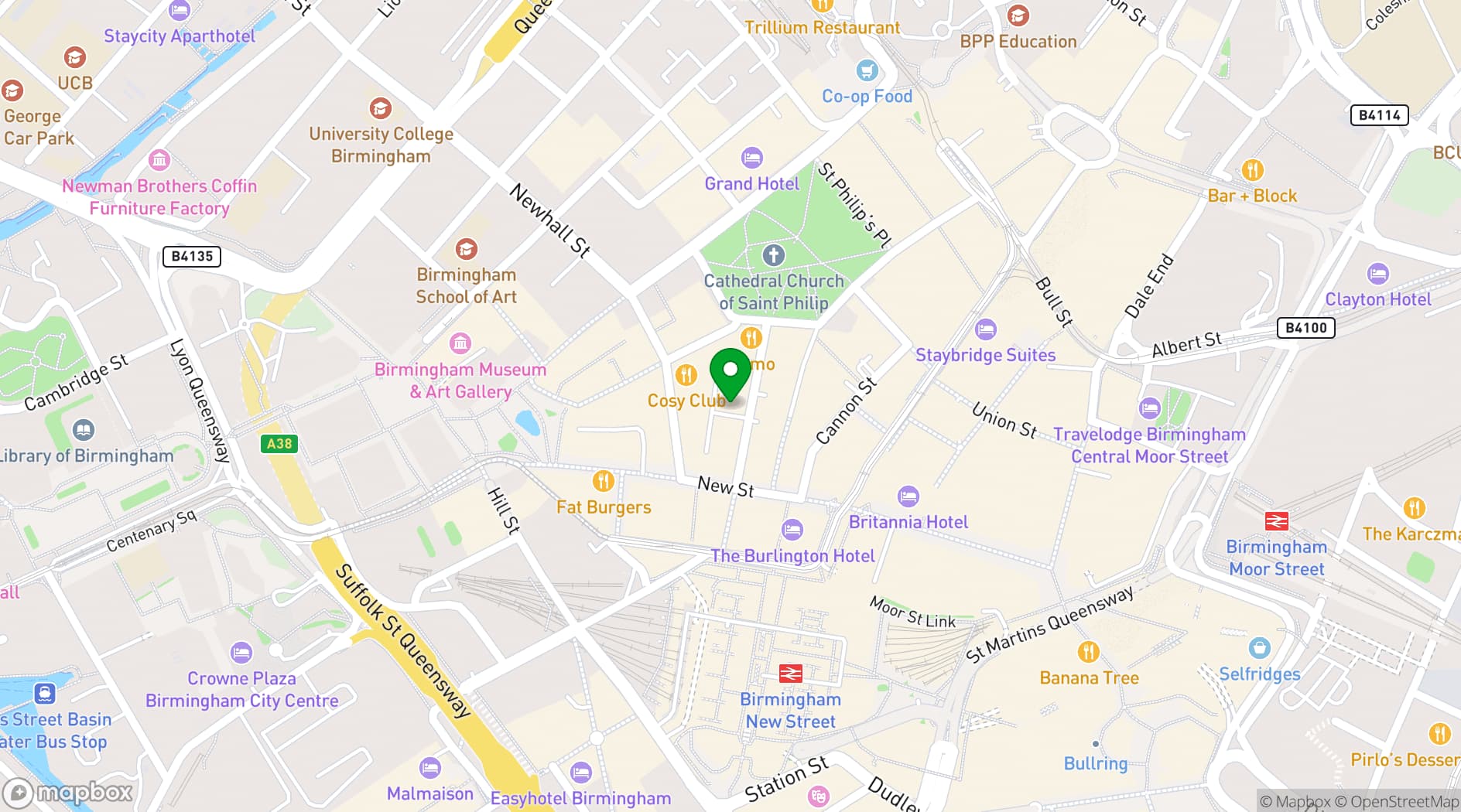 Map showing Flight Club Birmingham