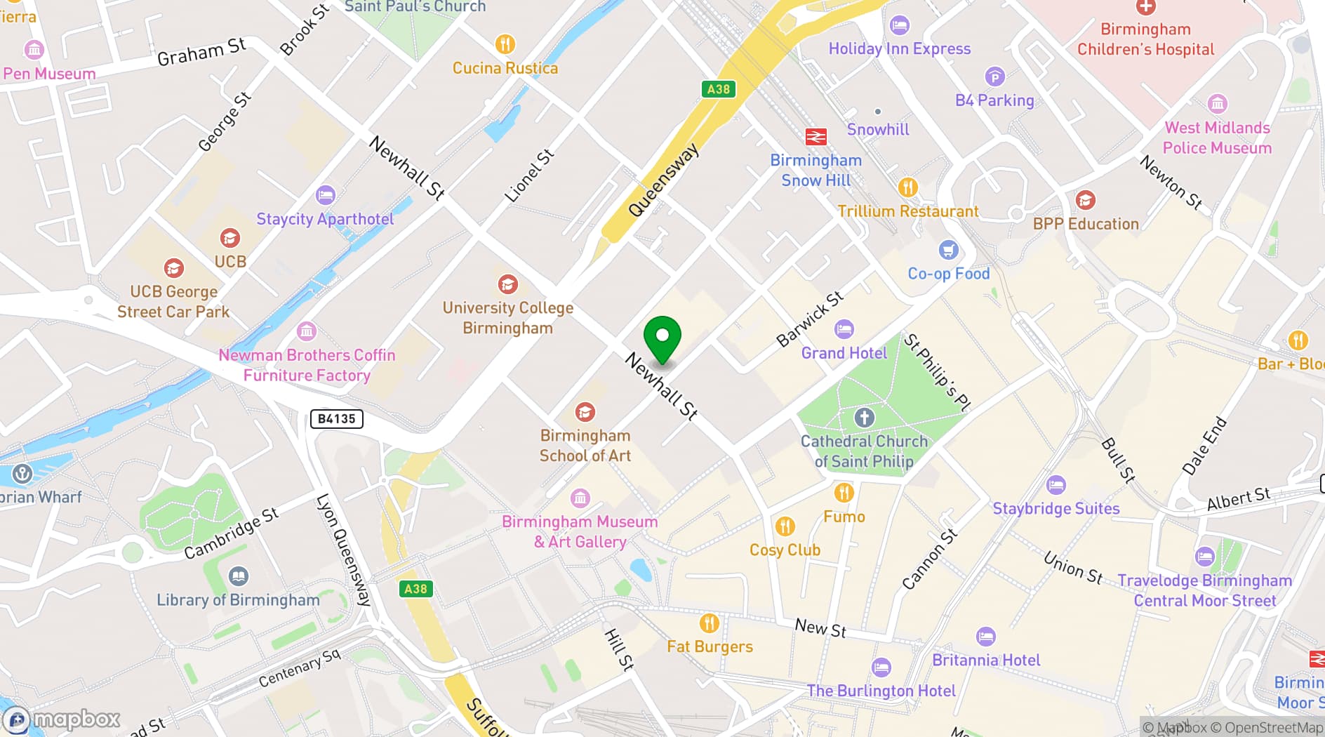 Map showing Newhall Street Tavern