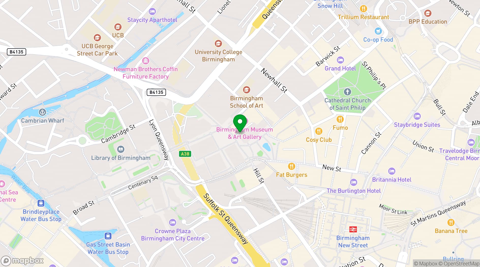 Map showing Birmingham Museum and Art Gallery 