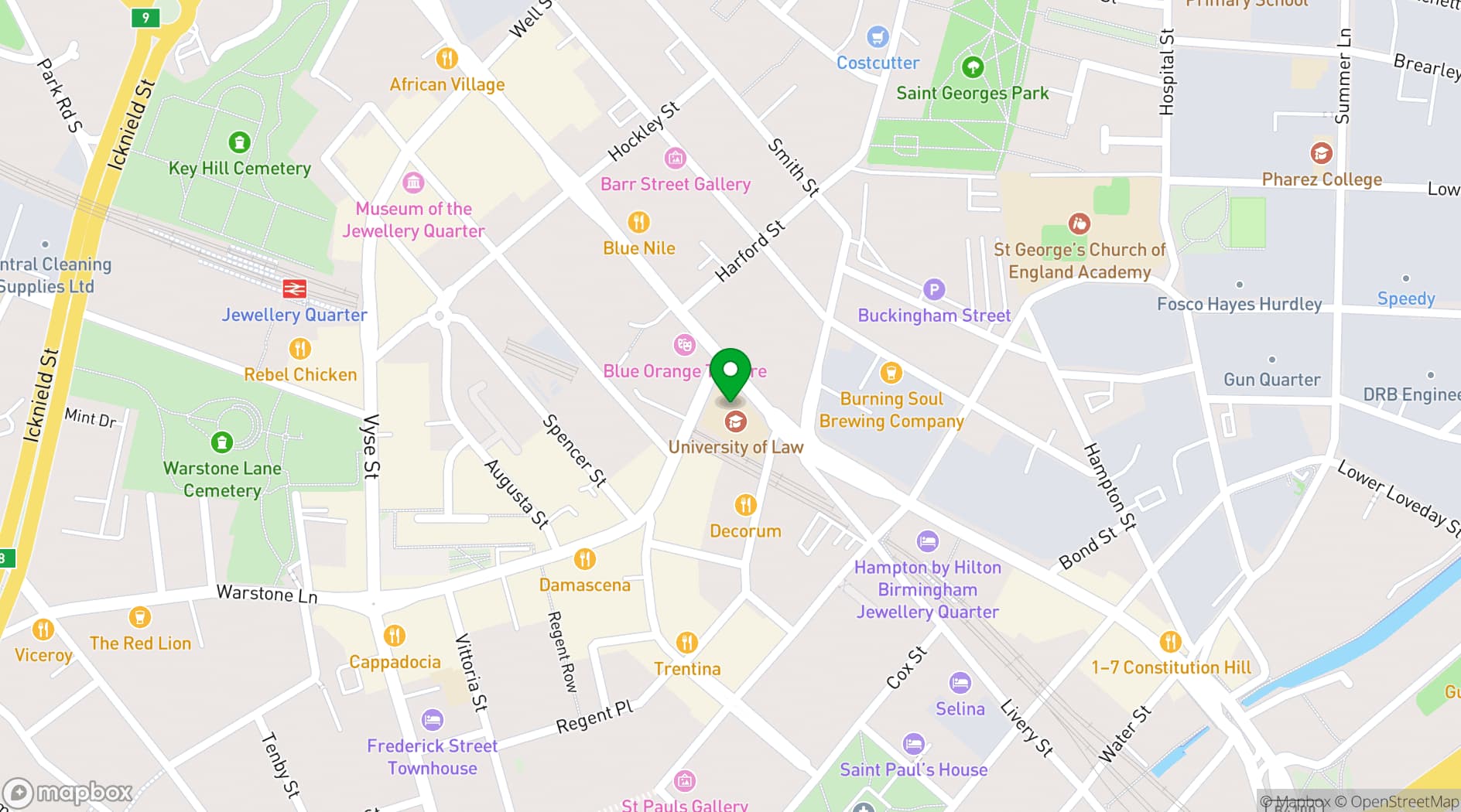 Map showing University of Law Birmingham