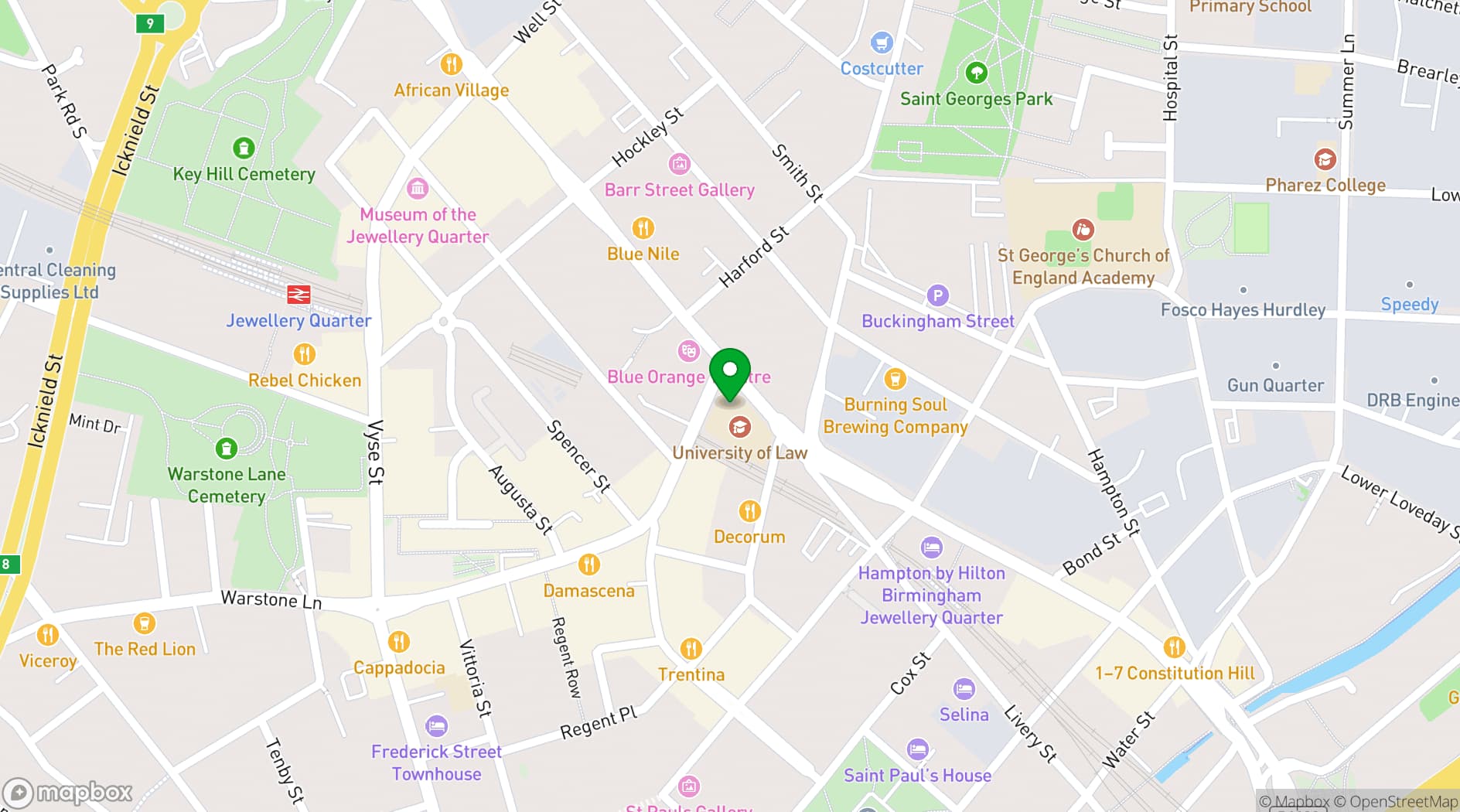 Map showing University of Law Birmingham