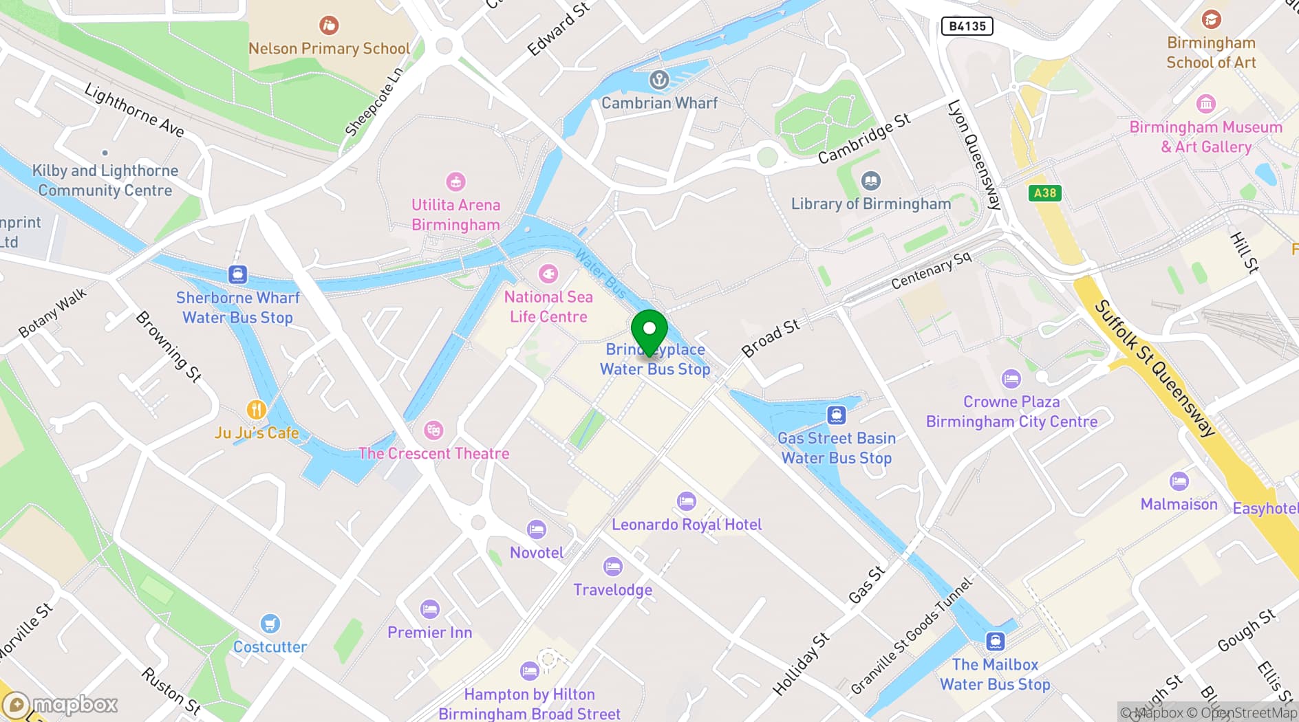 Map showing Be At One Brindley Place