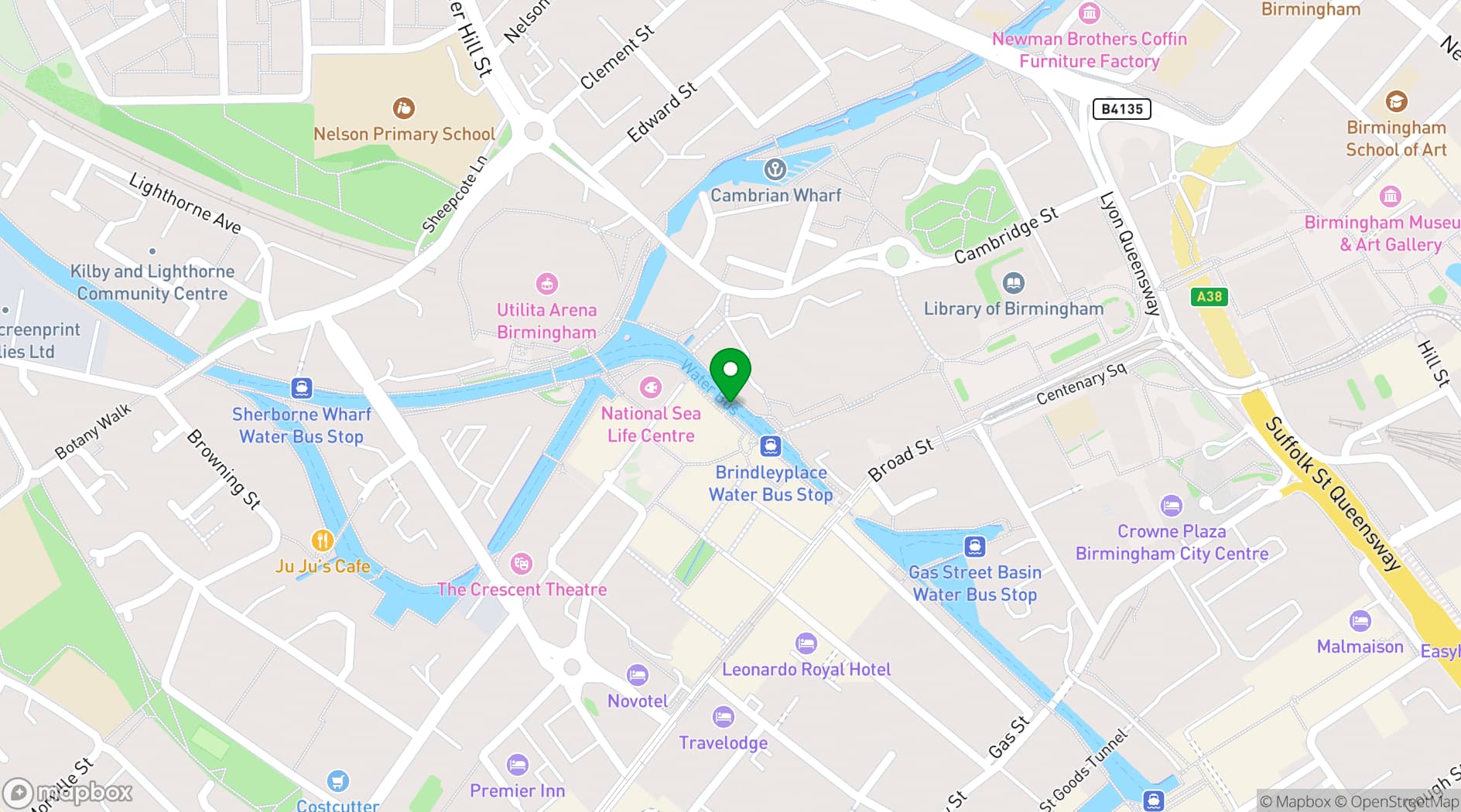 Map showing The Alchemist Brindleyplace