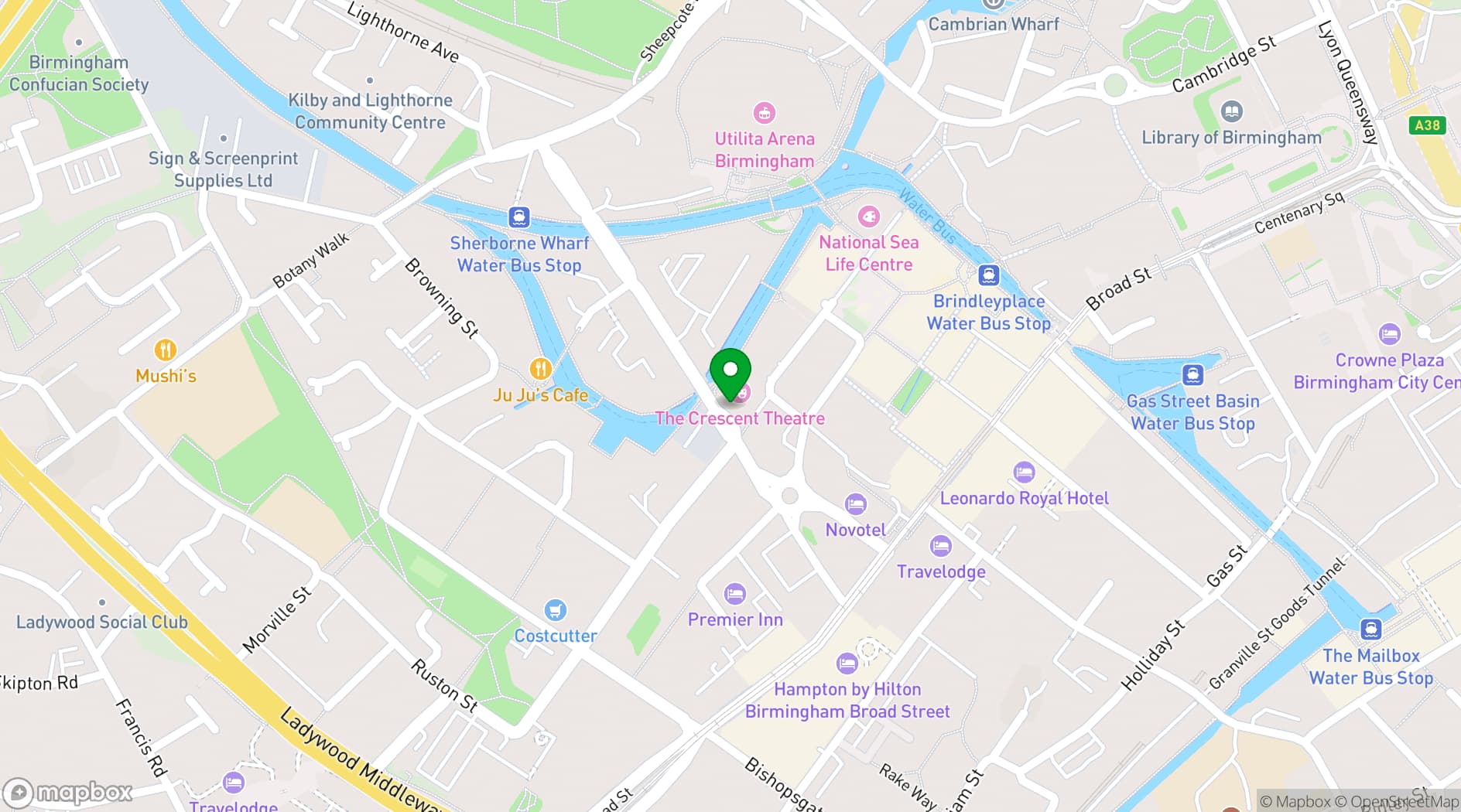 Map showing Crescent Theatre Birmingham