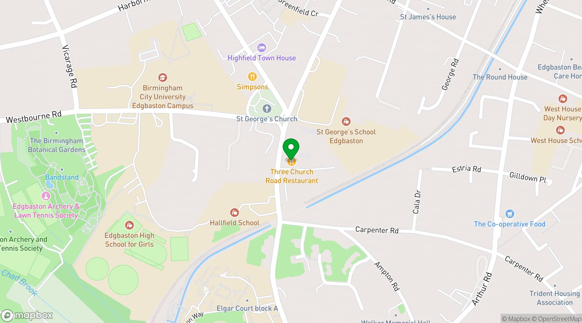 Map showing Three Church Road
