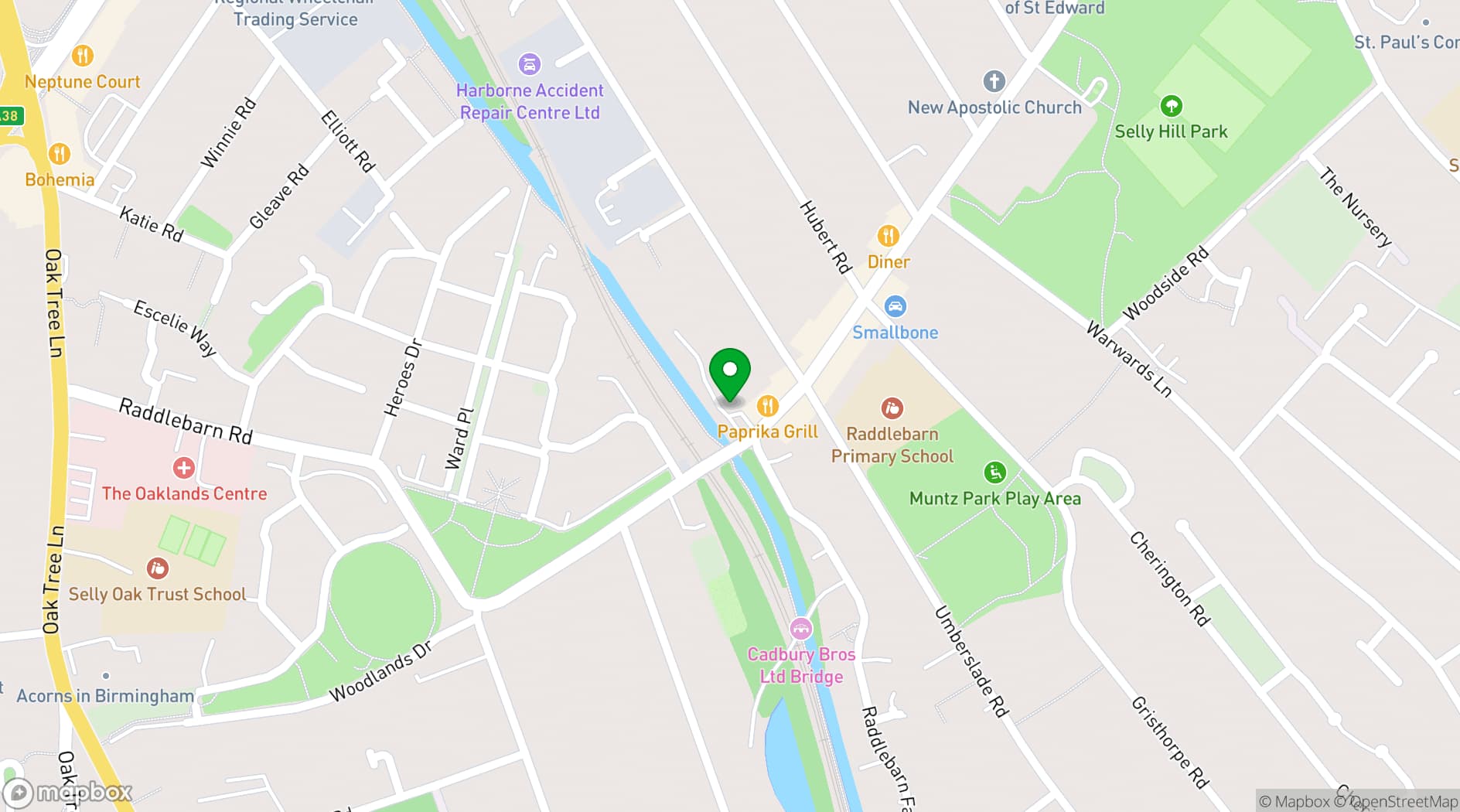 Map showing The Country Girl Selly Oak