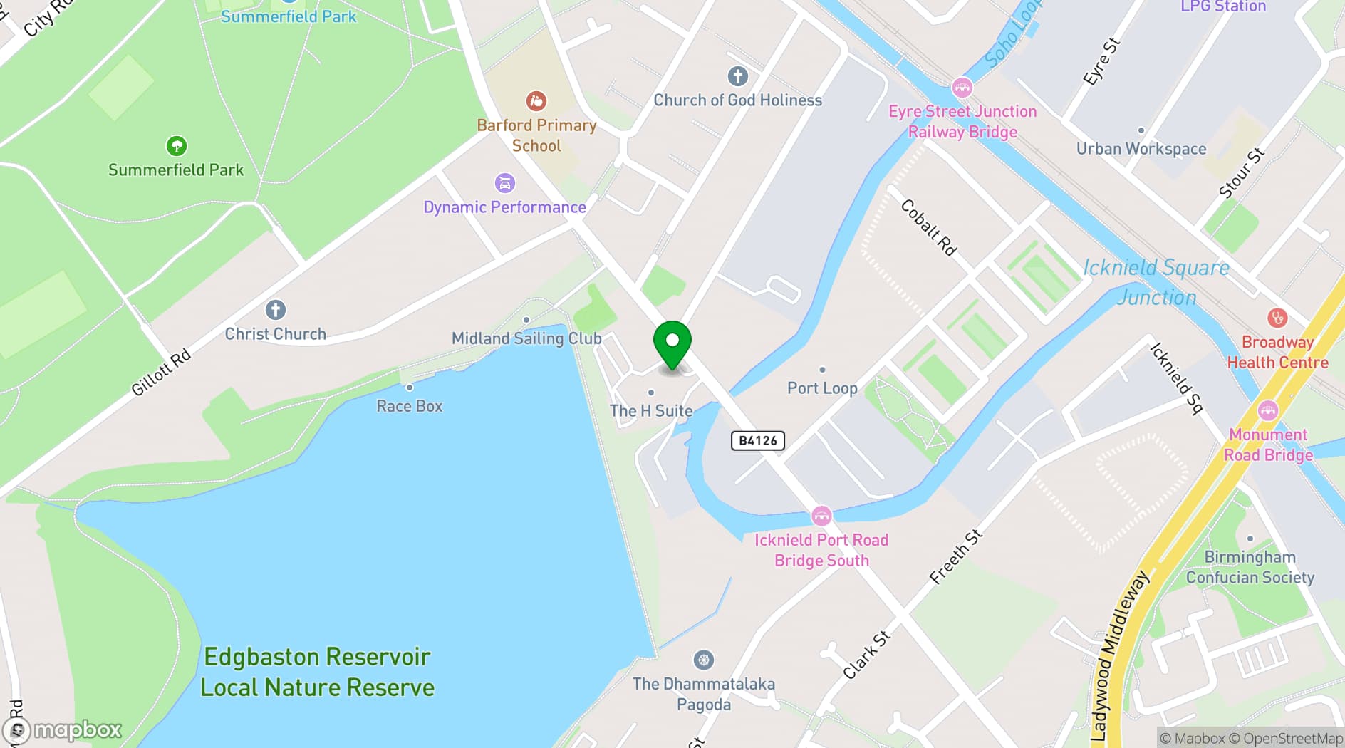 Map showing The H Suite